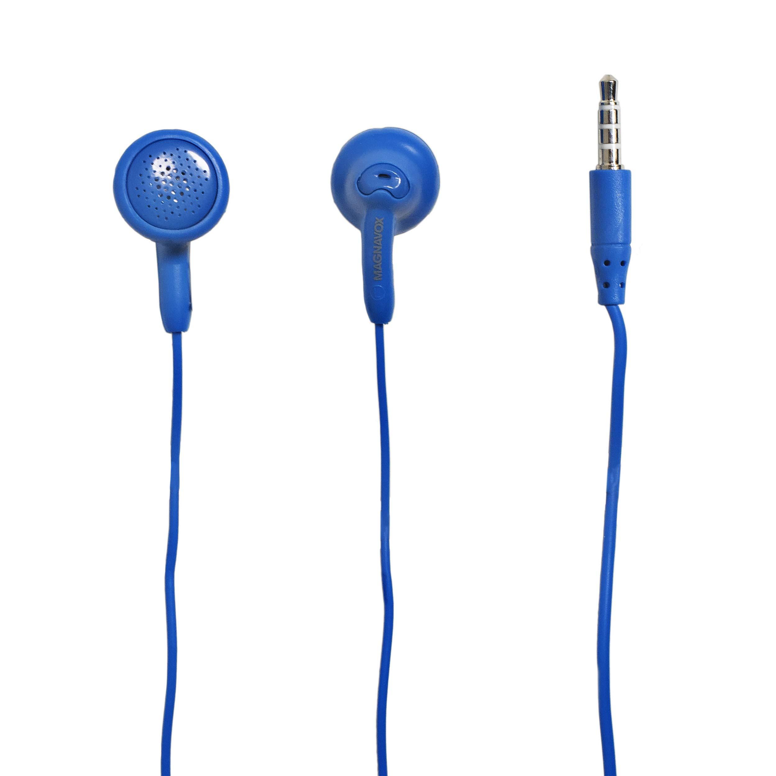 Magnavox Magnavox MHP4820M-BL Gummy Earbuds with Microphone in Blue | Available in Pink, Purple, White, Black, & Blue | Earbuds Gummy | Extra Value Comfort Stereo Earbuds | Durable Rubberized Cable |