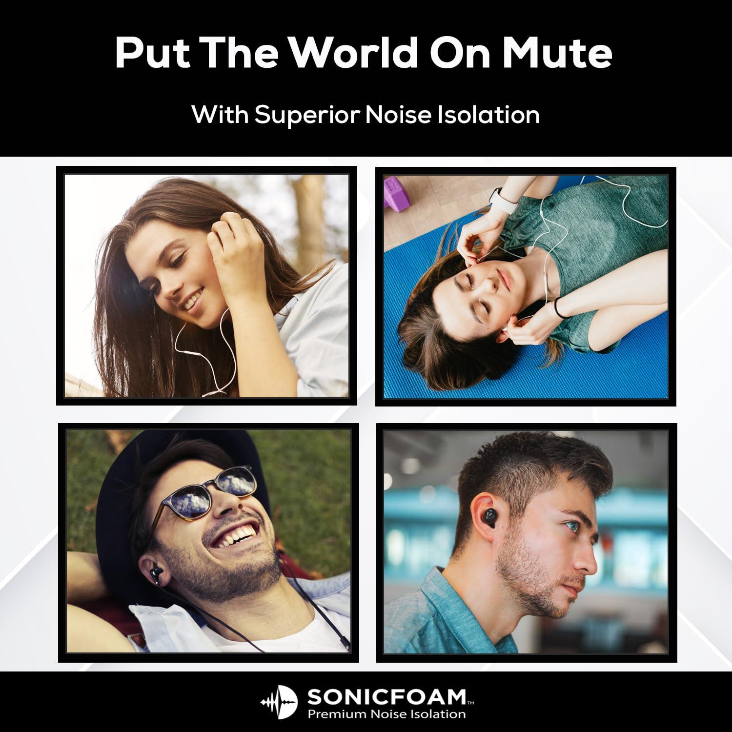 SONICFOAM SONICFOAM Memory Foam Earbud Tips - Premium Noise Isolation, Replacement Foam Earphone Tips, 10 Pack for in Ear Headphone Earbuds (SF4 Large, Black)