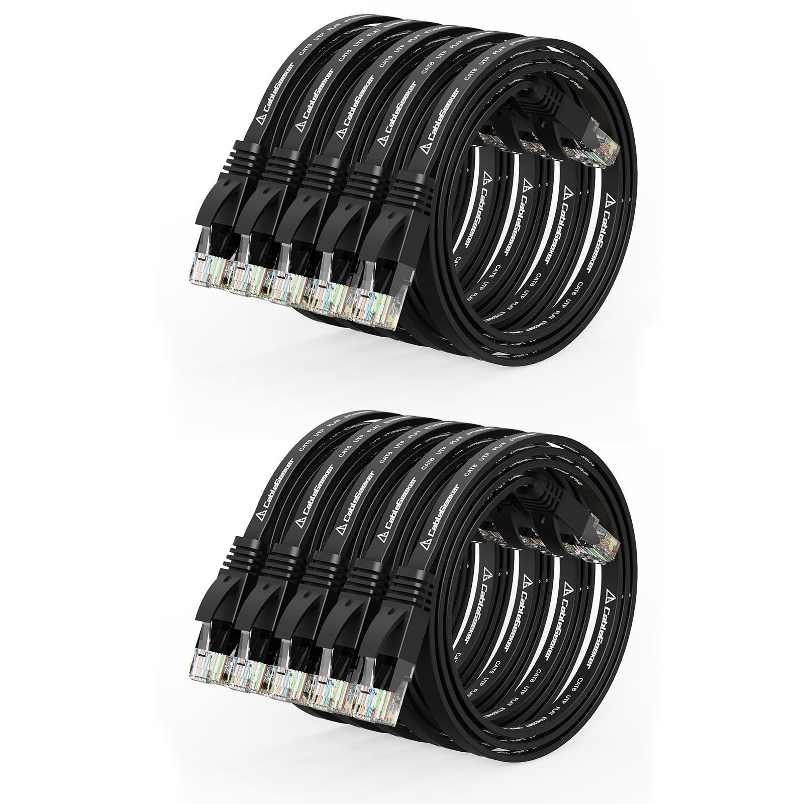 CableGeeker Cat 6 Ethernet Cable 1.5ft (10 Pack) (at a Cat5e Price but Higher Bandwidth) Flat Internet Network Cables - Cat6 Ethernet Patch Cable Short - Black Computer LAN Cable with Snagless RJ45 Connectors