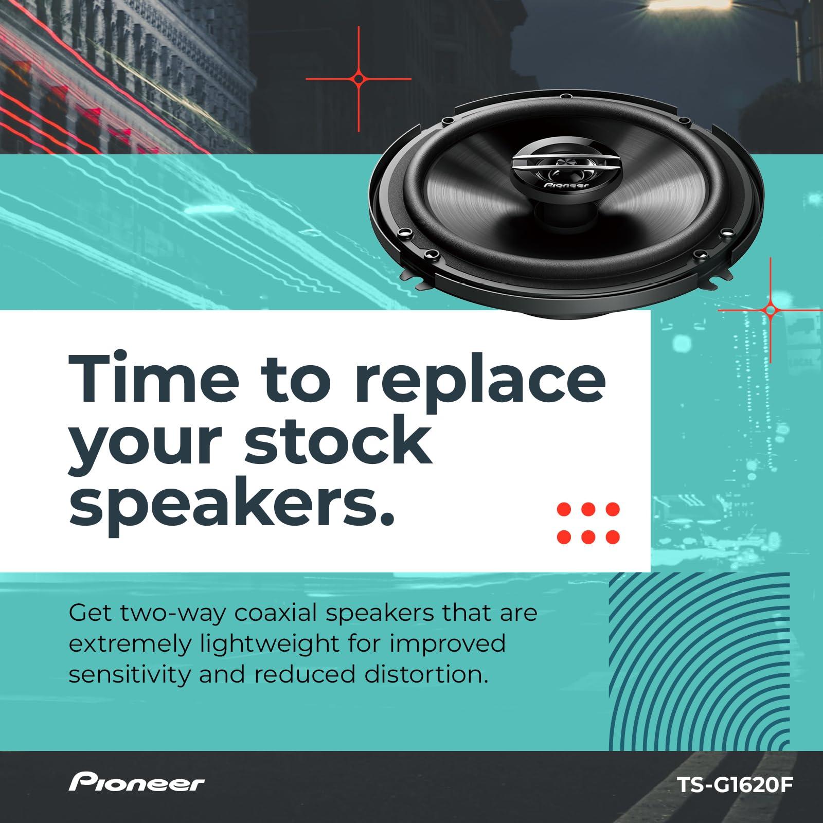 PIONEER Pioneer TS-G1620F, 2-Way Car Audio Speakers, Full Range, Clear Sound Quality, Easy Installation and Enhanced Bass Response, 6.5 speakers