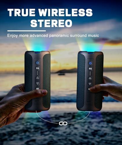 Ortizan Ortizan Bluetooth Speakers, 40W Loud Sound, Wireless Stereo, IPX7 Waterproof, Extra Bass, LED Light, BT5.3, Portable Compact Speaker for Shower/Outdoor/Beach/Home, Gifts for Adult, Navy