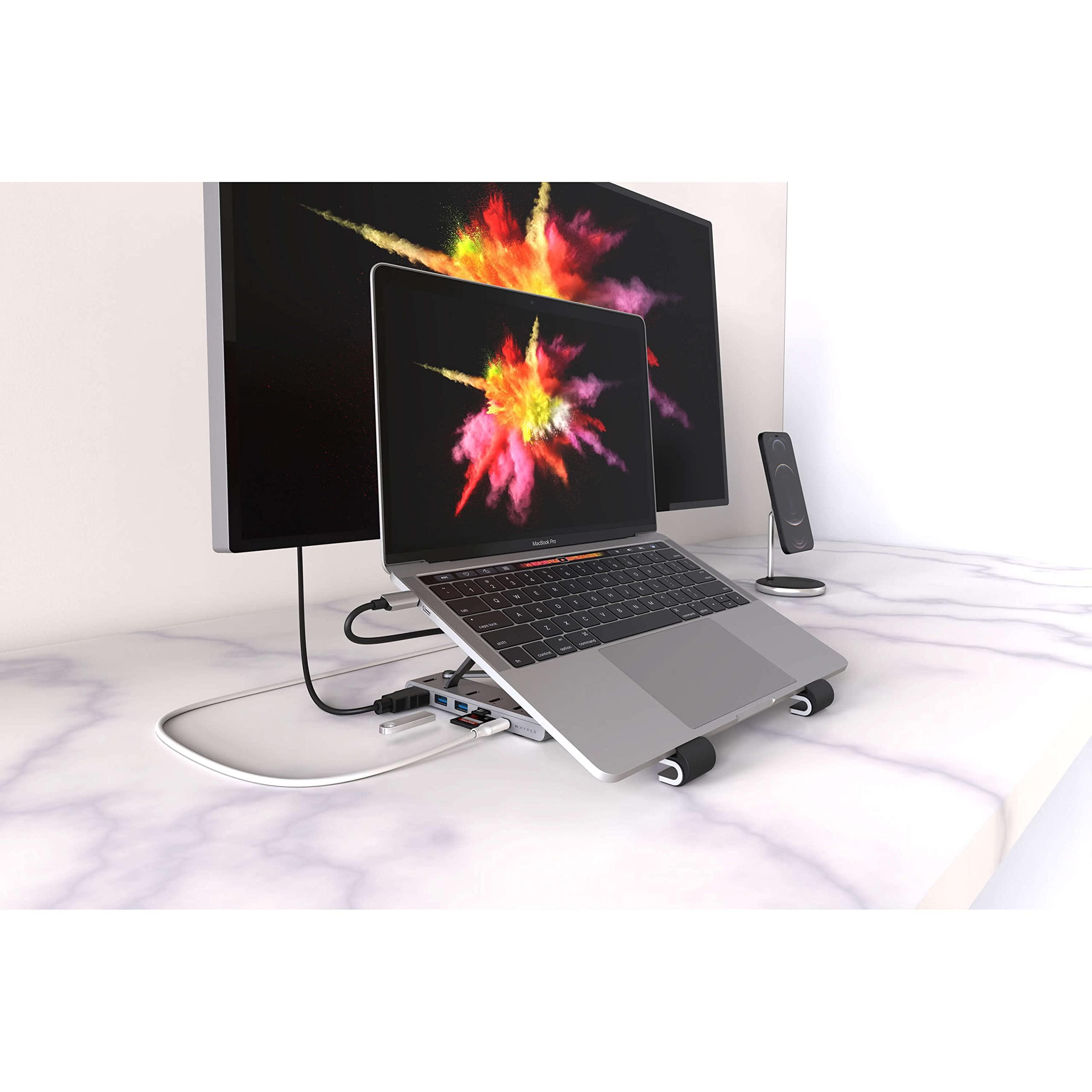 Hyper HyperDrive 7 in 1 USB C Hub Laptop Stand - HDMI 4K30Hz, USB-C 100W PD, USB-A 5Gbps, SD/MicroSD, Compatible with MacBook/iPad/Windows/Chrome - 10-17 Laptop Docking Station Stand