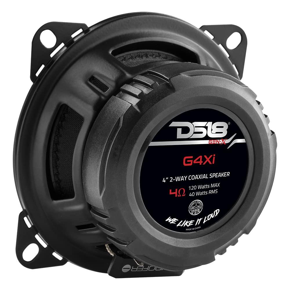 DS18 DS18 G4Xi GEN-X 4\" 2-Way Coaxial Speakers 120 Watts Max Power 4-Ohm with Mylar Balanced Dome Tweeters - Full Range Car Replacement Speaker - Grill Included - 2 Speakers