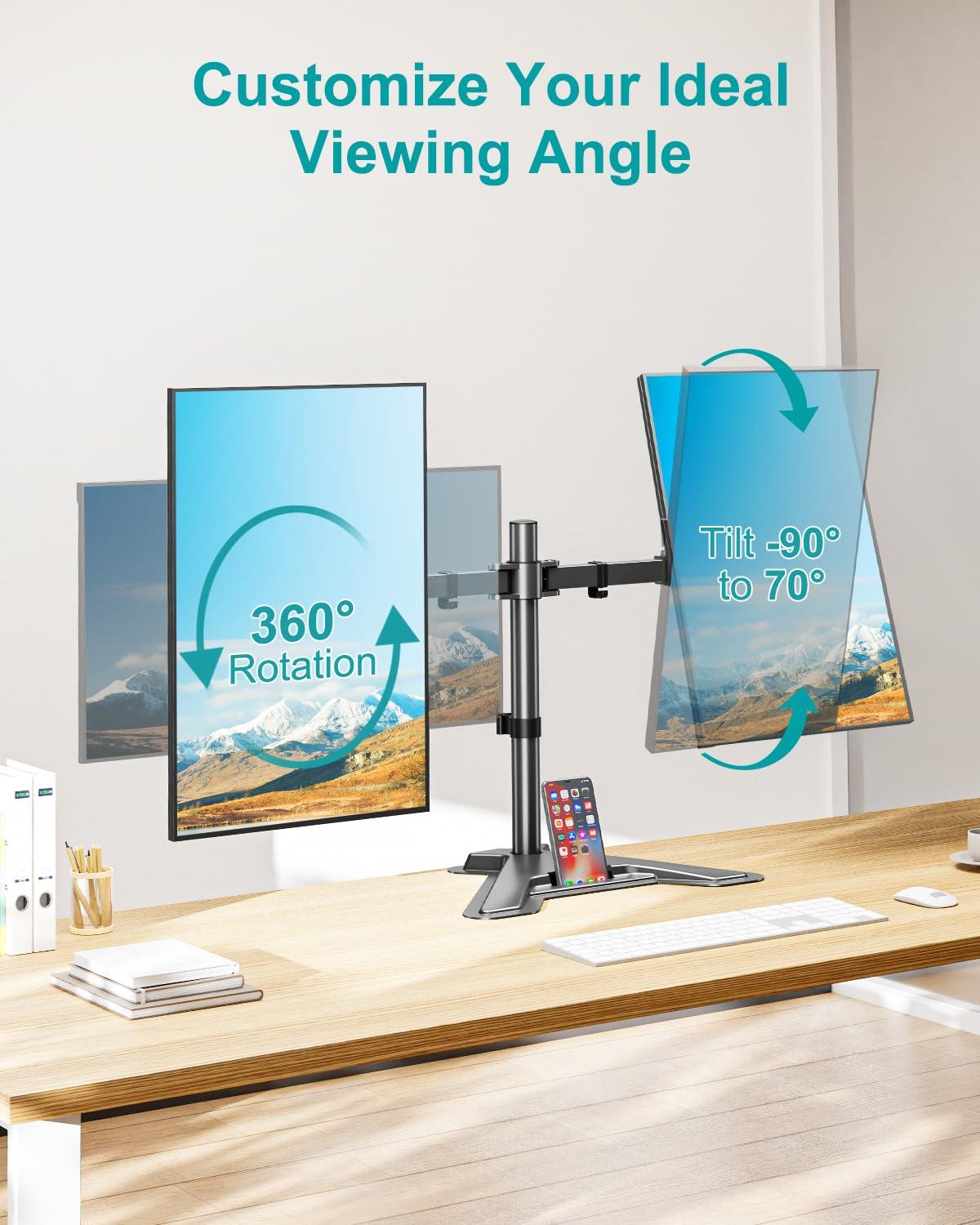 MOUNT PRO MOUNT PRO Dual Monitor Stand - Free Standing Full Motion Monitor Desk Mount Fits 2 Screens up to 27 inches,17.6lbs with Height Adjustable, Swivel, Tilt, Rotation, VESA 75x75 100x100, Black