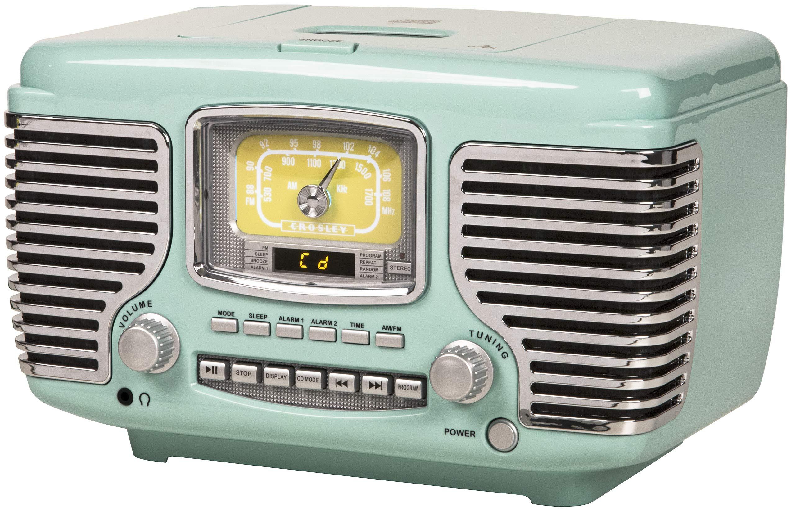 Crosley Crosley CR612B-AB Corsair Tabletop AM/FM Bluetooth Radio with CD Player and Dual Alarm Clock, Aqua Blue