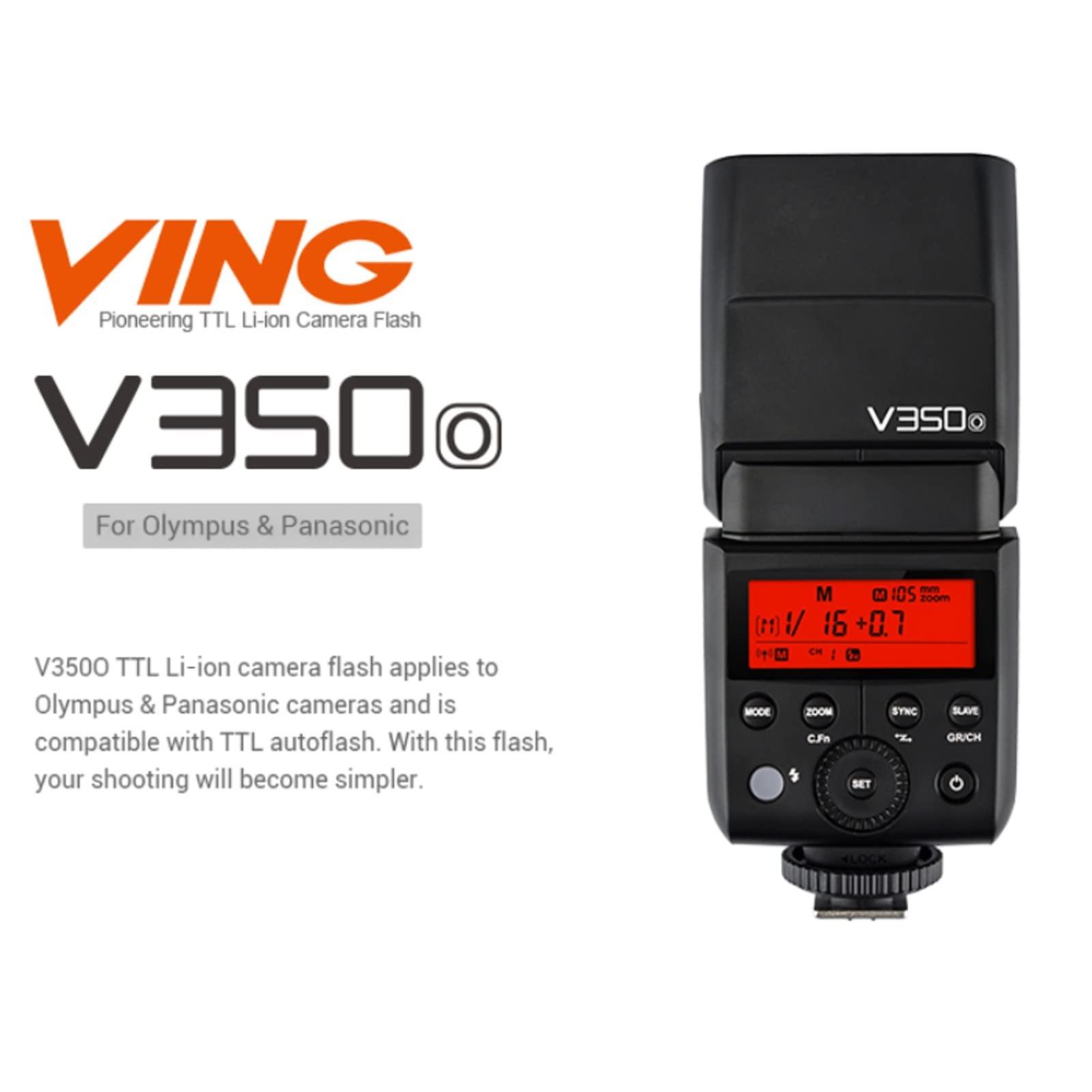GODOX Godox V350O TTL Flash for Olympus Panasonic GN36 1/8000s HSS Camera Flash w/ 2000mAH Battery 500 Times Full Power Flash 0.1s-1.7s Recycle Time for Olympus Panasonic Camera (V350-O)