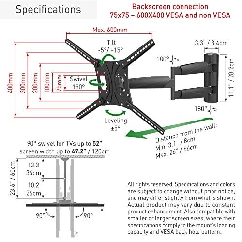 Barkan Barkan 26" / 66cm Long TV Wall Mount, 13-83 inch Full Motion Articulating - 4 Movement Premium Flat/Curved Screen Bracket, Holds up to 95lbs, Extremely Extendable, Fits LED OLED LCD