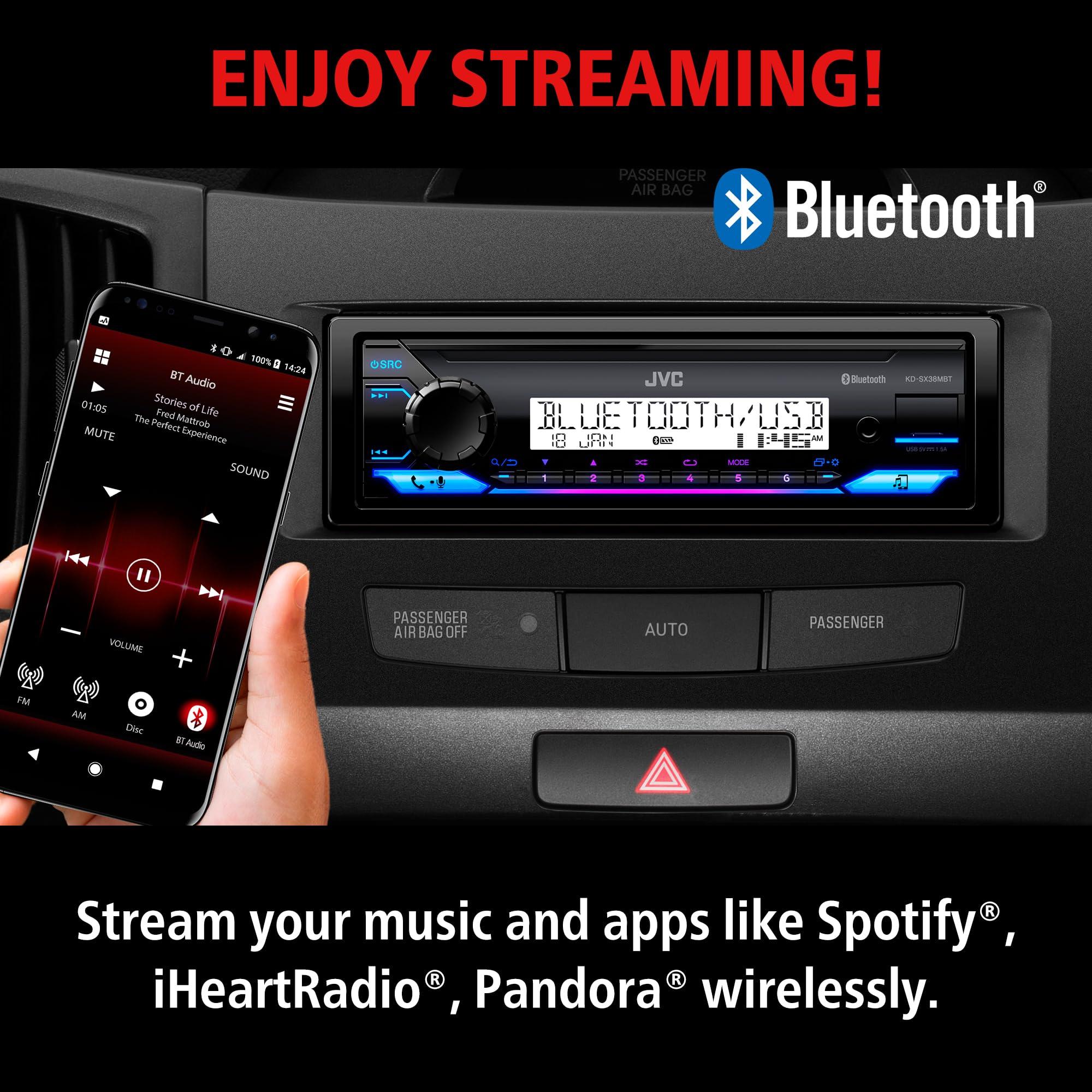 JVC JVC KD-SX38MBT Car Stereo with Bluetooth, 4-Ch Marine Radio Receiver, AM/FM Single Din Radio, Aux-in, USB, Streaming, RGB Illumination, Use as in-Dash ATV, Truck Radio or Boat Stereo