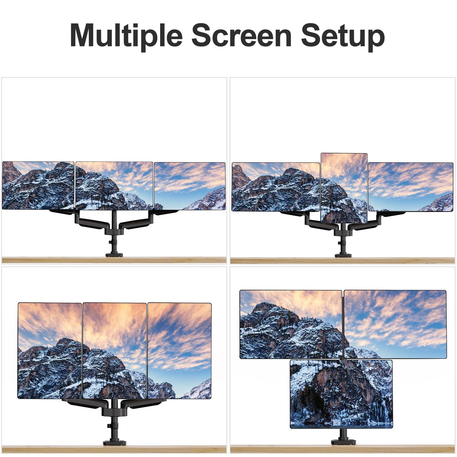 MOUNT PRO MOUNT PRO Triple Monitor Mount, 3 Monitor Desk Mount for There Screens up to 32 Inch, Full Motion Gas Spring Triple Monitor Stand, Heavy Duty Monitor Arm Hold up to 17.6lbs Each, Black, (Pack of 3)