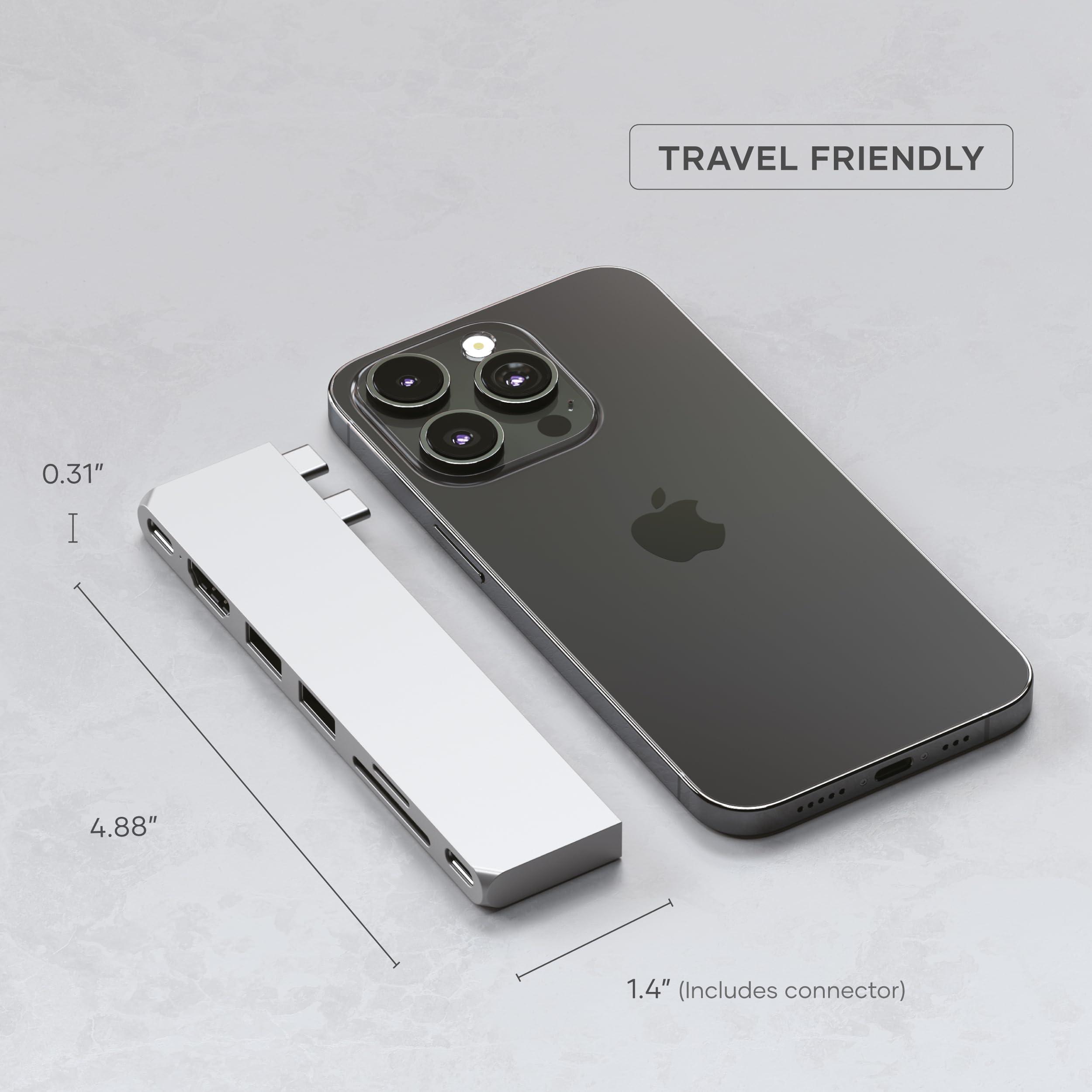 Satechi Satechi USB C Hub Multiport Adapter Pro, USB C Dongle 7 in 1 with USB4 Port, 100W PD, 4K HDMI, USB C Data, 2 USB-A, Micro/SD Card Readers, for MacBook M1 M2 M3 - Silver