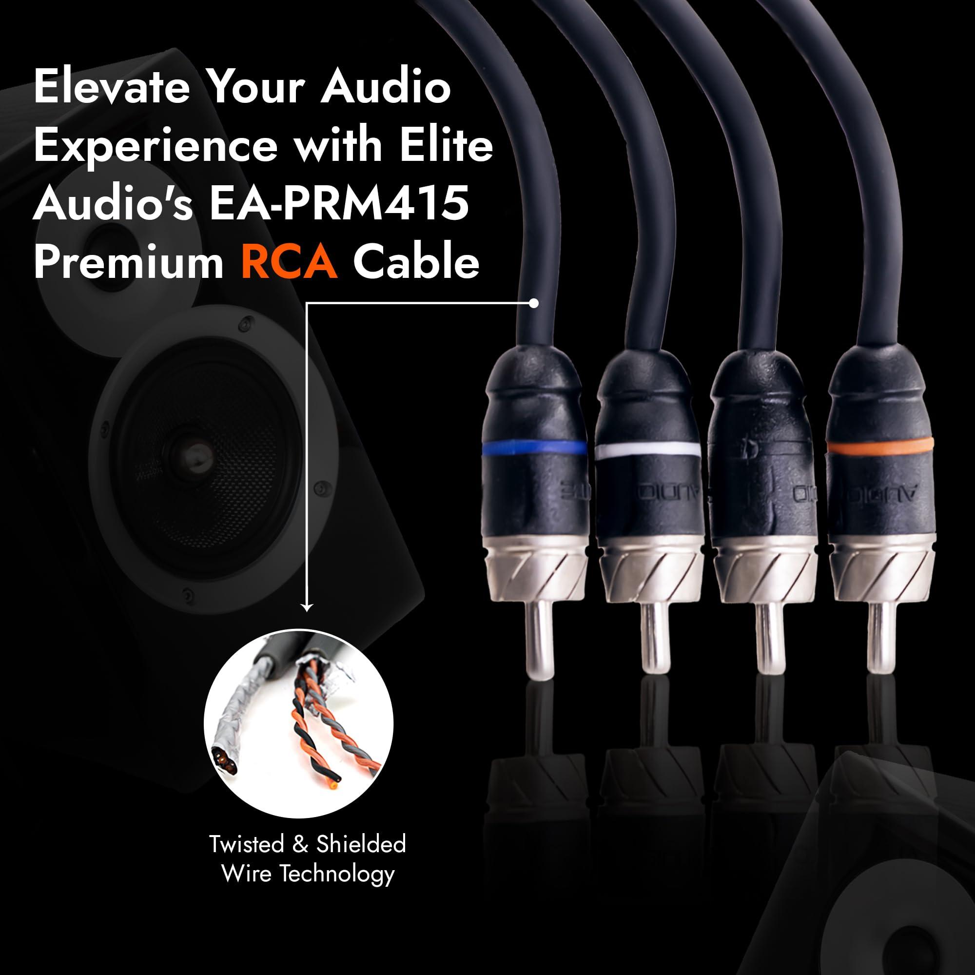 Elite Audio Elite Audio Premium Series 15ft. 4-Channel Car Audio RCA Cable Double Shielded, Oxygen Free Copper, Noise Reducing Audio Cable for Amplifiers, Subwoofers, Speakers, and Processors PRM415