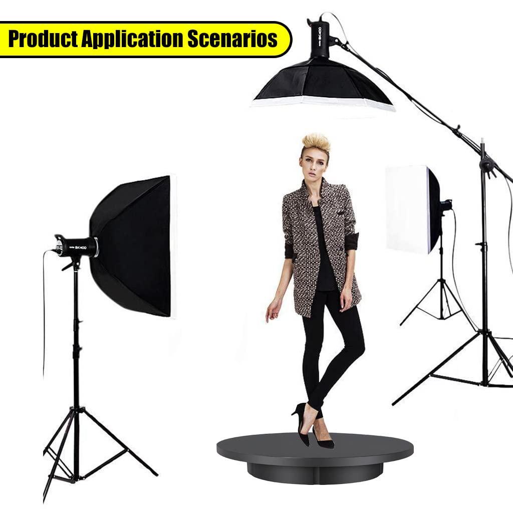 FONOBO FONOBO Electric Rotating Turntable for Photography, 360 Motorized Rotating Stand Display with 5 PVC Backgrounds for Live Video,Black