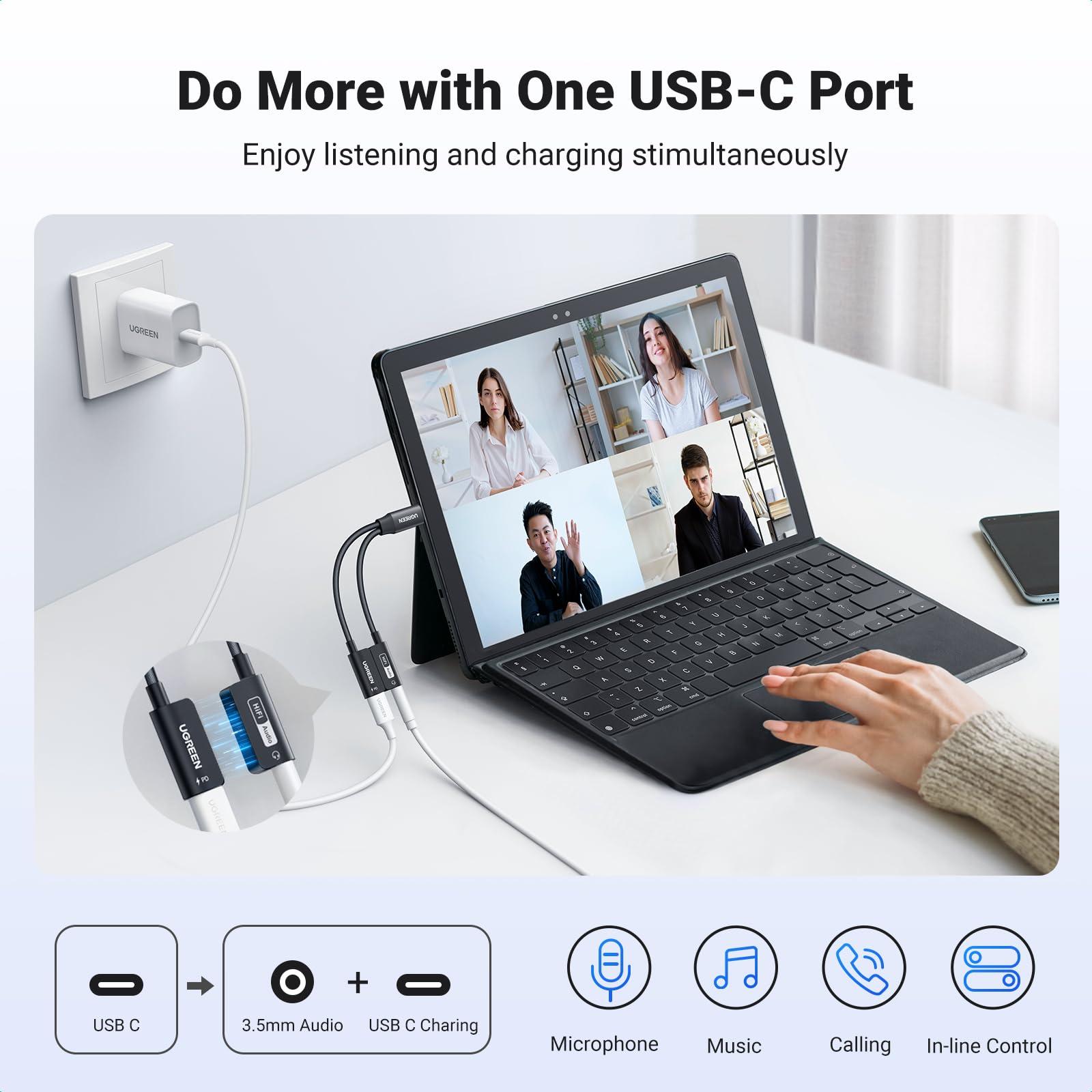 UGREEN UGREEN USB C to 3.5mm Audio Adapter DAC Stereo Mic HiFi Right Angle Dongle Bundle Magnetic USB C to 3.5mm Audio Adapter and PD 60W Charger 2 in 1