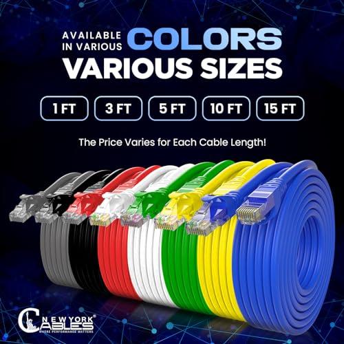NewYork Cables NewYork Cables Cat6 Ethernet Patch Cable 10 ft (1 Pack), Snagless Cat6 Patch Cables for Data Centers, 10Gbps, 550Mhz Ethernet Cord, Bare Copper Network Patch Cables for Home and Enterprise -Yellow