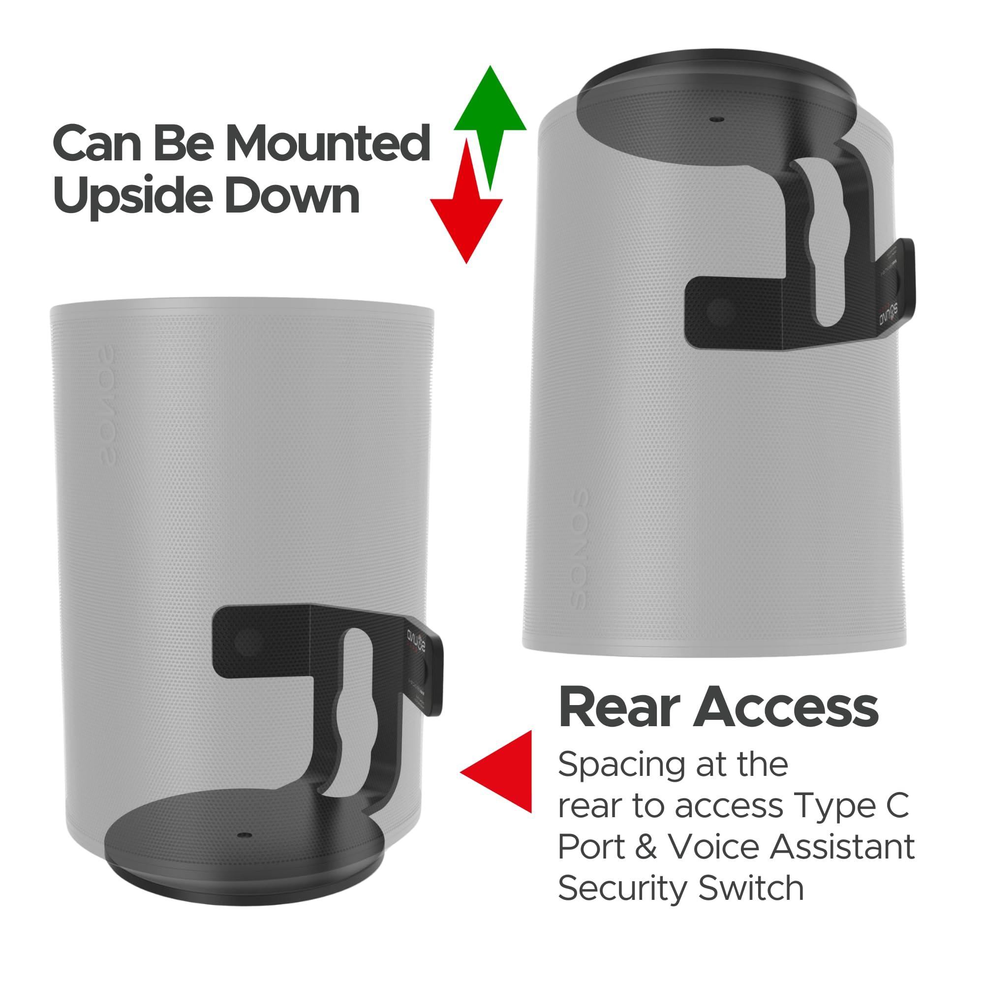 Sound Bass ERA100 Corner Wall Mount Bracket - Low Profile, Black, Single (1pc), Complete with All Mounting Hardware Compatible with Sonos ERA 100 Speaker