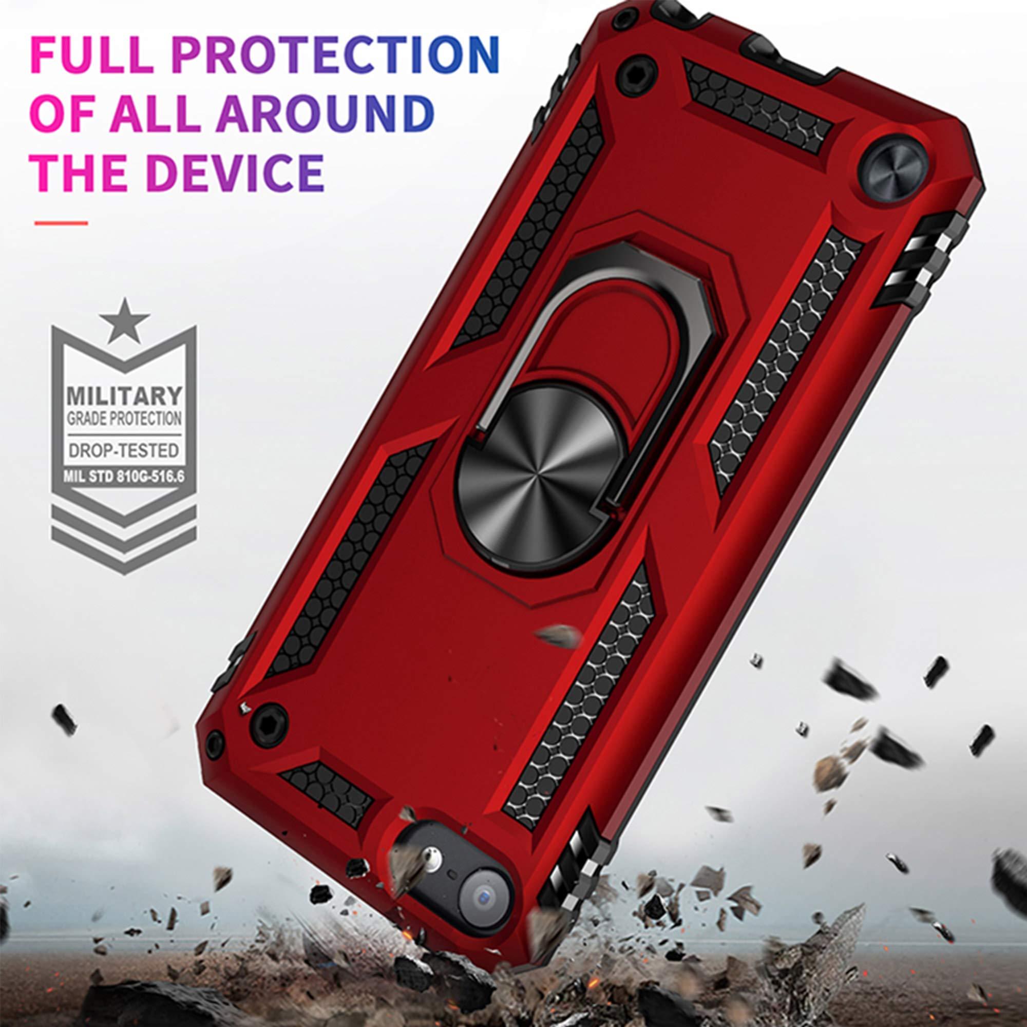 ULAK ULAK Compatible with iPod Touch 7/6/5 Case with 2 HD Screen Protectors, Hybrid Rugged Shockproof Cover with Built-in Kickstand for iPod Touch 7th/6th/5th Generation (Red)