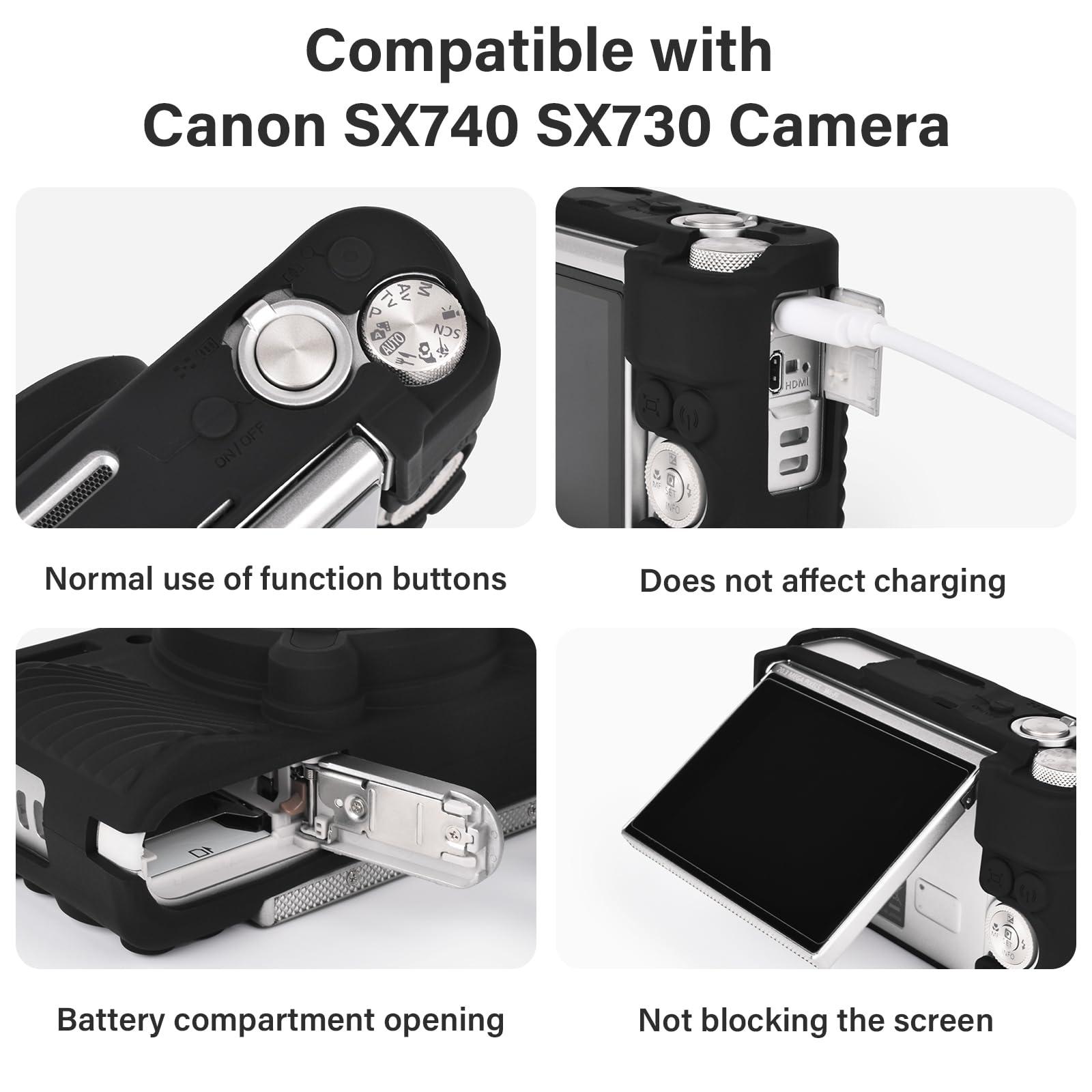 VOVMOEYA VOVMOEYA SX740 Camera Case Accessories Set[with 2 LCD tempered films],Silicone Protective Case Compatible with Canon PowerShot SX730 SX740 HS Digital Camera - Black