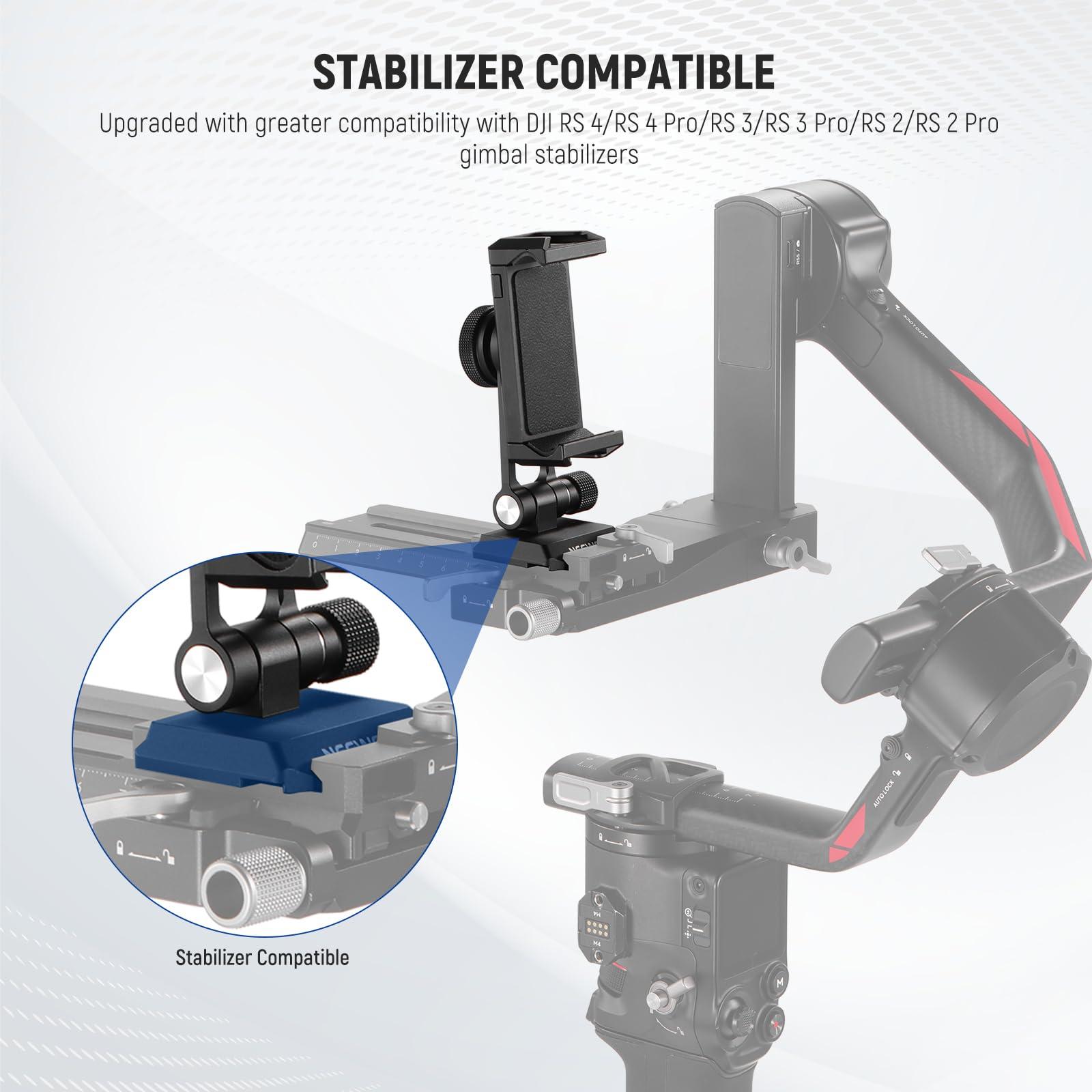 Neewer Neewer Phone Tripod Mount Adapter with Arca Type QR Base, Cold Shoe, 1/4" 3/8" Holes, 360 Swivel 180 Tilt, Phone Holder Compatible with iPhone Samsung Arca Swiss DJI RS 4 Pro 3 2 Stabilizer, SP-18