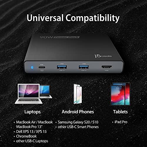 j5create j5create USB-C Travel Dock with PD 65W Power Supply - for Travel or Business Trip - Charging Adapter Hub with 4K HDMI, USB-A x 2 - for MacBook Air/Pro 13, Surface Pro, and USB-C Laptop (JCDP392)