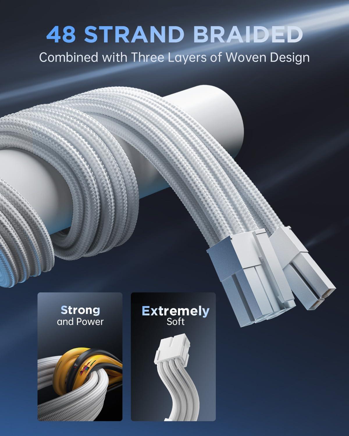 AsiaHorse AsiaHorse 16AWG PSU Cable Extension Power Cords, Customized Power Supply Mod Sleeve Extension Cable, ATX/EPS/8-pin PCI-E/6-pin PCI-E for PSU Cable (Pure White)