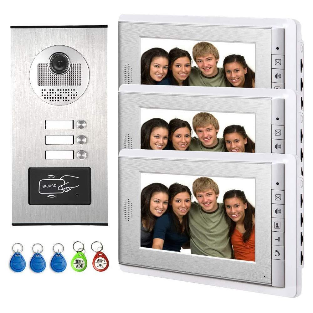 AMOCAM AMOCAM Apartment Video Intercom System and Electric Control Door Lock and 12V Power Supply Control, Support Keyfob Unlock for 3 Units Apartment Household