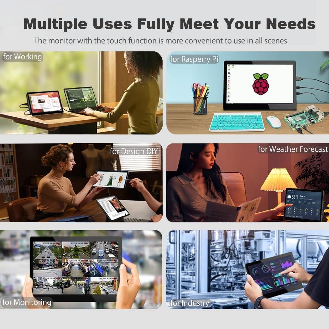 Ulrhzar Ulrhzar 8 Inch Touchscreen Monitor Portable Screen Small Monitor Dual LCD Display 800x480 Compatible with Raspberry Pi PC Jetson Nano Game Consoles Mini Monitor Built-in Speakers