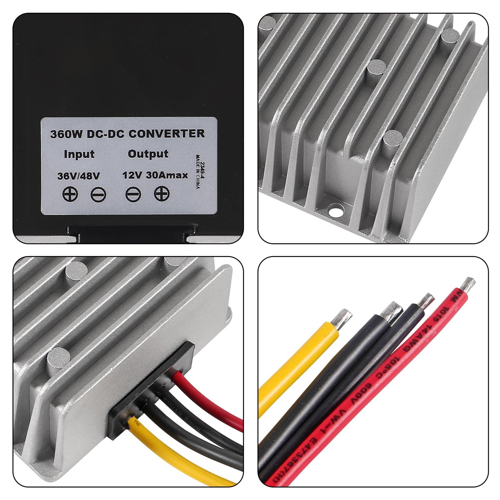 DORHEA DC 36V/48V to 12V Step Down 30A 360W DC to DC Buck Transformer Power Supply Module Buck Converter Regulator Waterproof Voltage Reducer for Golf Cart, Car