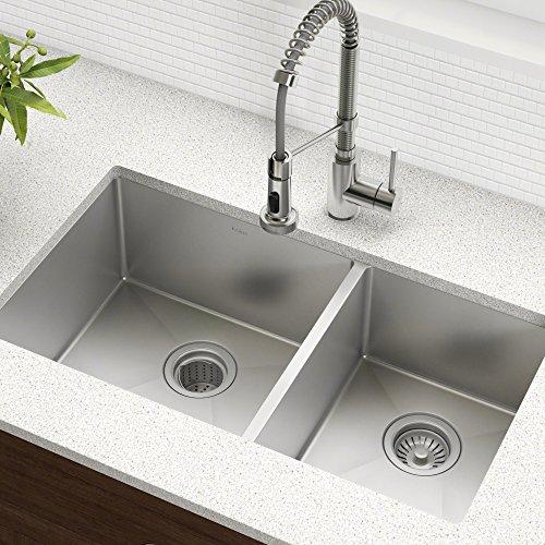 Kraus Kraus Standard PRO 33-Inch 16 Gauge Undermount 60/40 Double Bowl Stainless Steel Kitchen Sink, KHU103-33