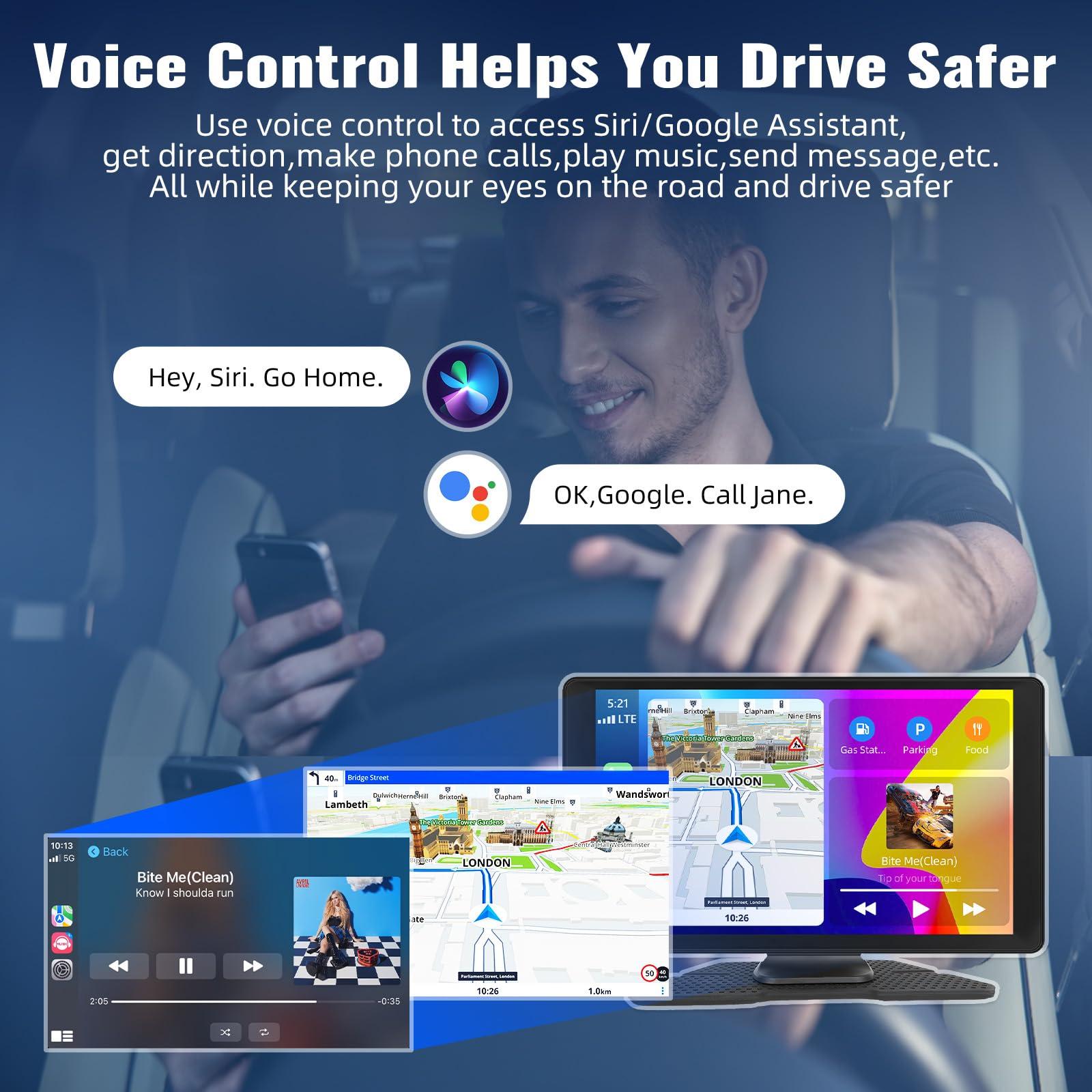 CAMECHO 9 Inch Wireless Car Stereo with Apple Carplay Android Auto Portable Car Play Touch Screen Car Radio Stereo with Siri/EQ/AUX/FM/Bluetooth Drive Mate