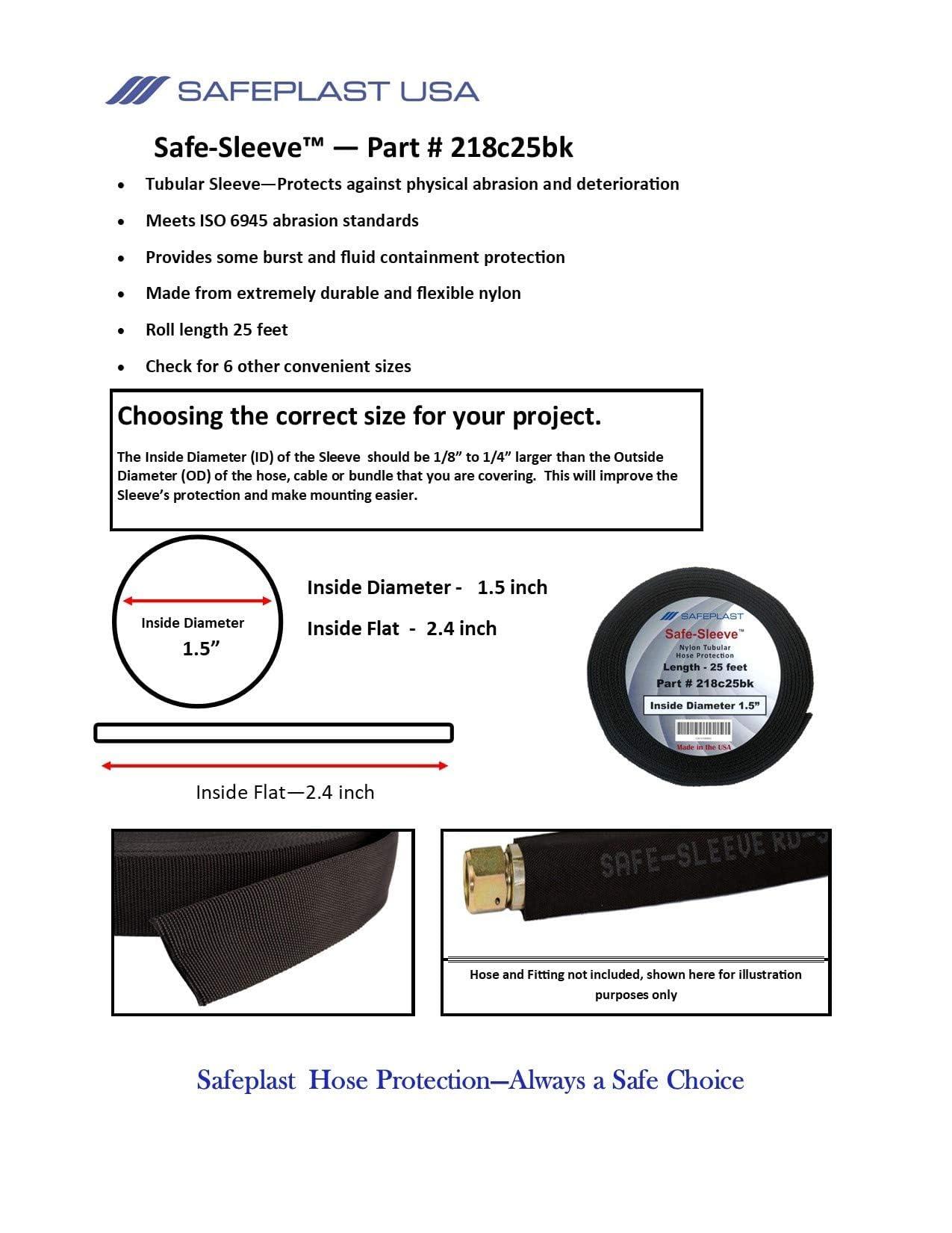 Safe-Sleeve Caplugs PTPS Series Safeplast Safe-Sleeve Nylon Hose Sleeve, Black Polyester, 1.25" ID x 25' L Abrasion Reduction, Burst and UV Guard, Fire Safe, MSHA Approved (204c25BK)