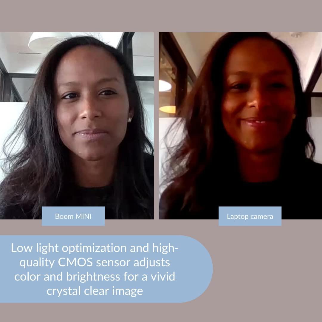 Boom Collaboration Zoom Certified, Boom Mini 1080P Full HD Webcam, USB Plug&Play, Dual Noise Canceling Mics, 4K Glass Lens, 90-Degree Wide Angle, Light Correction, Video Calling, Streaming, PC/Mac/Laptop/MacBook/Tablet