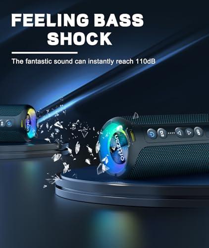 Ortizan Ortizan Bluetooth Speakers, 40W Loud Sound, Wireless Stereo, IPX7 Waterproof, Extra Bass, LED Light, BT5.3, Portable Compact Speaker for Shower/Outdoor/Beach/Home, Gifts for Adult, Navy