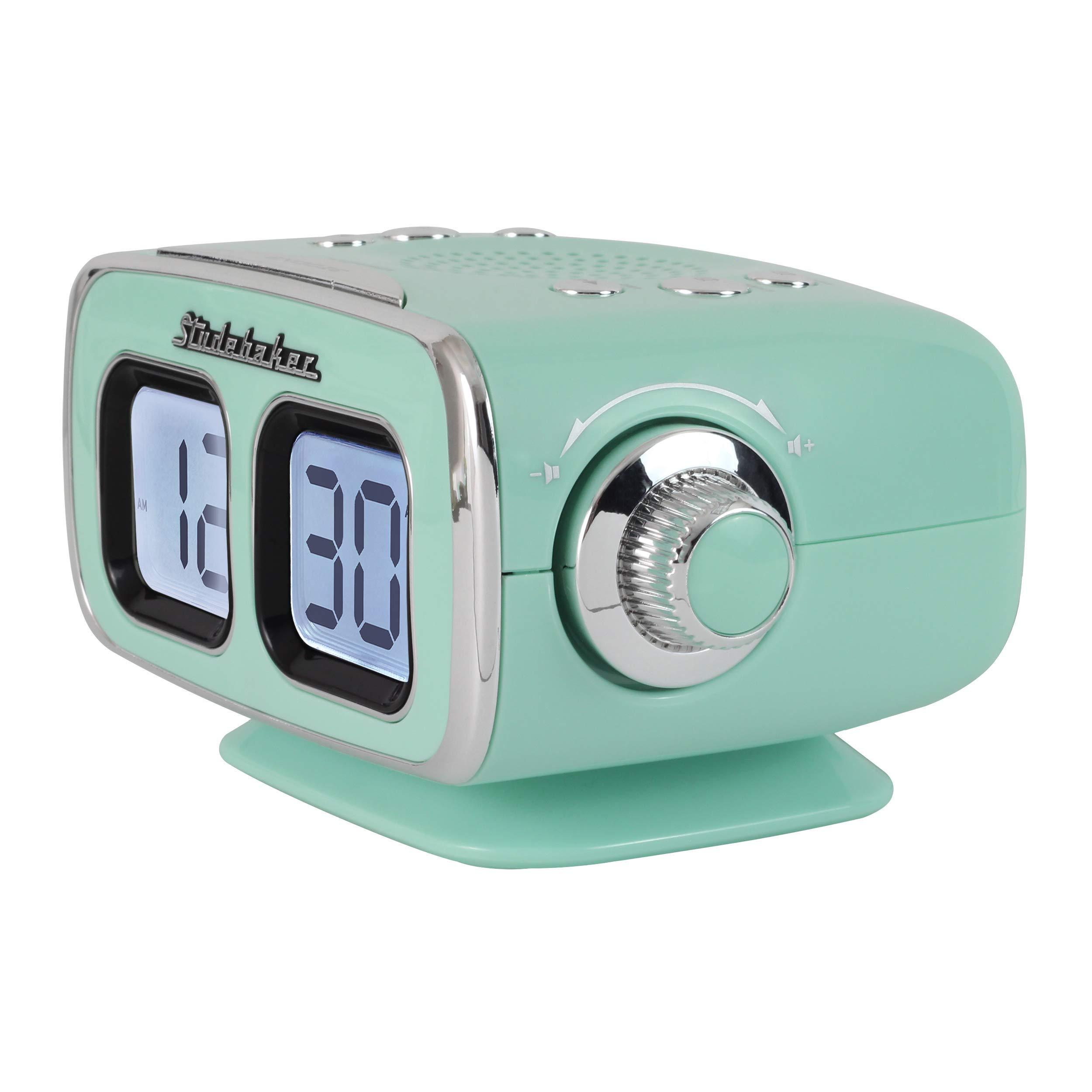 Studebaker Studebaker Large Display LCD AM/FM Retro Clock Radio USB Bluetooth Aux-in Bedroom Kitchen Counter Small Footprint (Teal)
