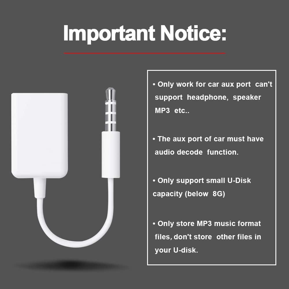 Oxsubor AUX to USB Adapter 3.5mm Male Audio Jack Plug to USB 2.0 Female Converter Cord Cable 2PACK Only Work (CAR Need MP3 Decode Function,Can\'t Fit All Kinds of Car)