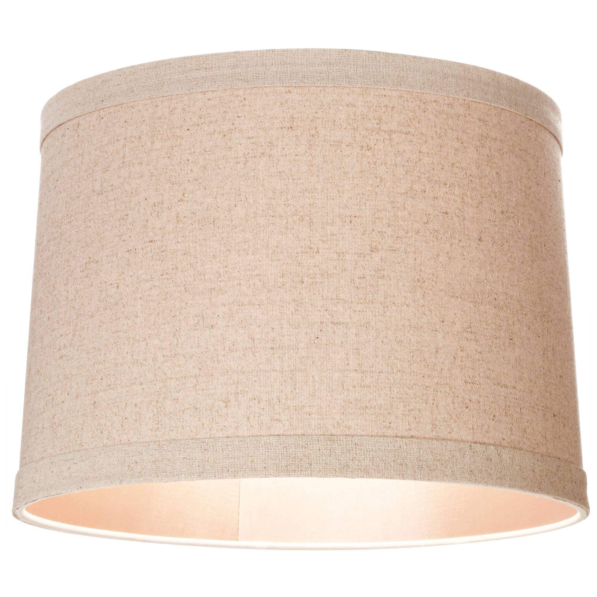 Springcrest Natural Linen Medium Drum Lamp Shade 13" Top x 14" Bottom x 10" High (Spider) Replacement with Harp and Finial - Springcrest