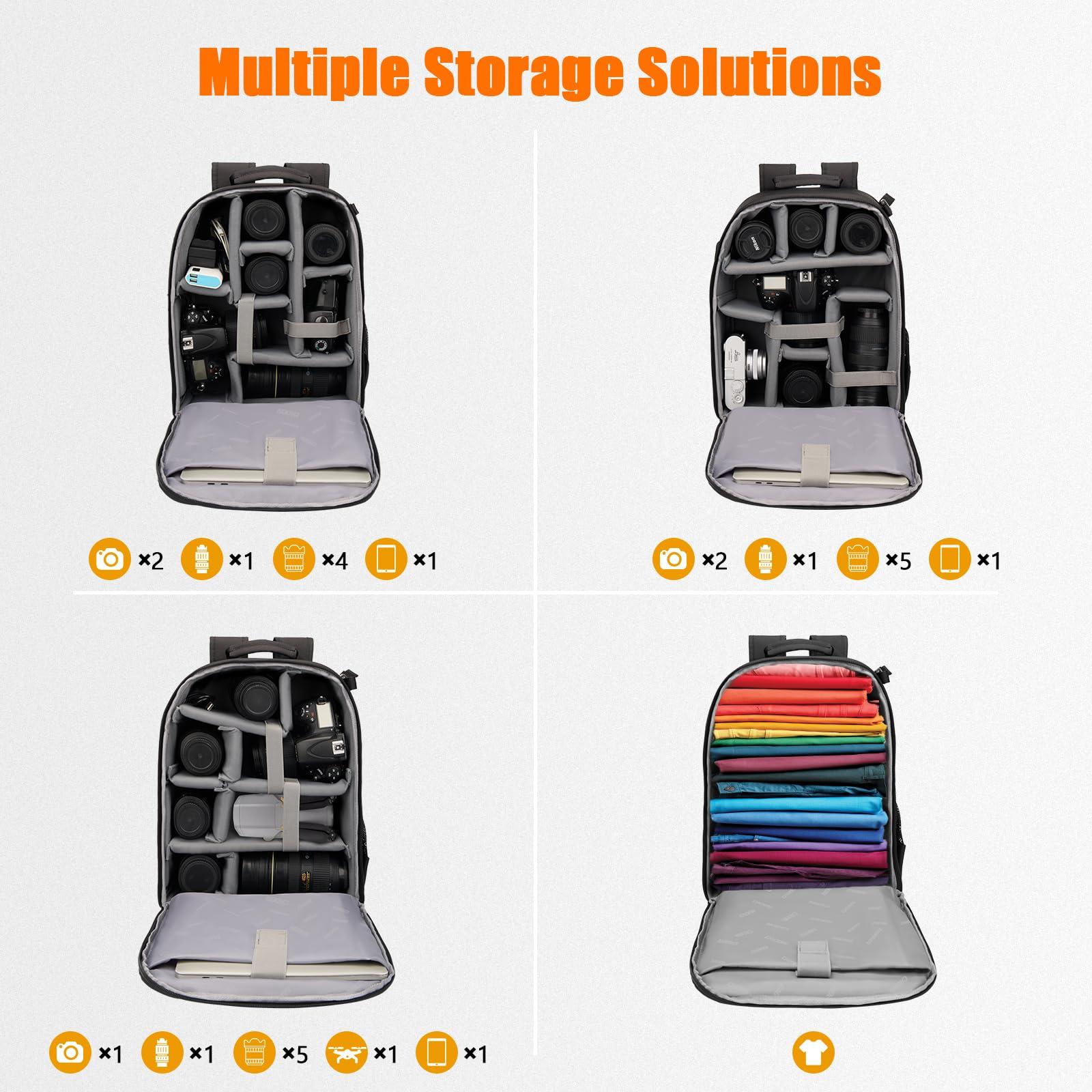 CADeN CADeN Camera Backpack Bag with Laptop Compartment 15.6" for DSLR/SLR Mirrorless Camera Waterproof, Camera Case Compatible for Sony Canon Nikon Camera and Lens Tripod Accessories Black