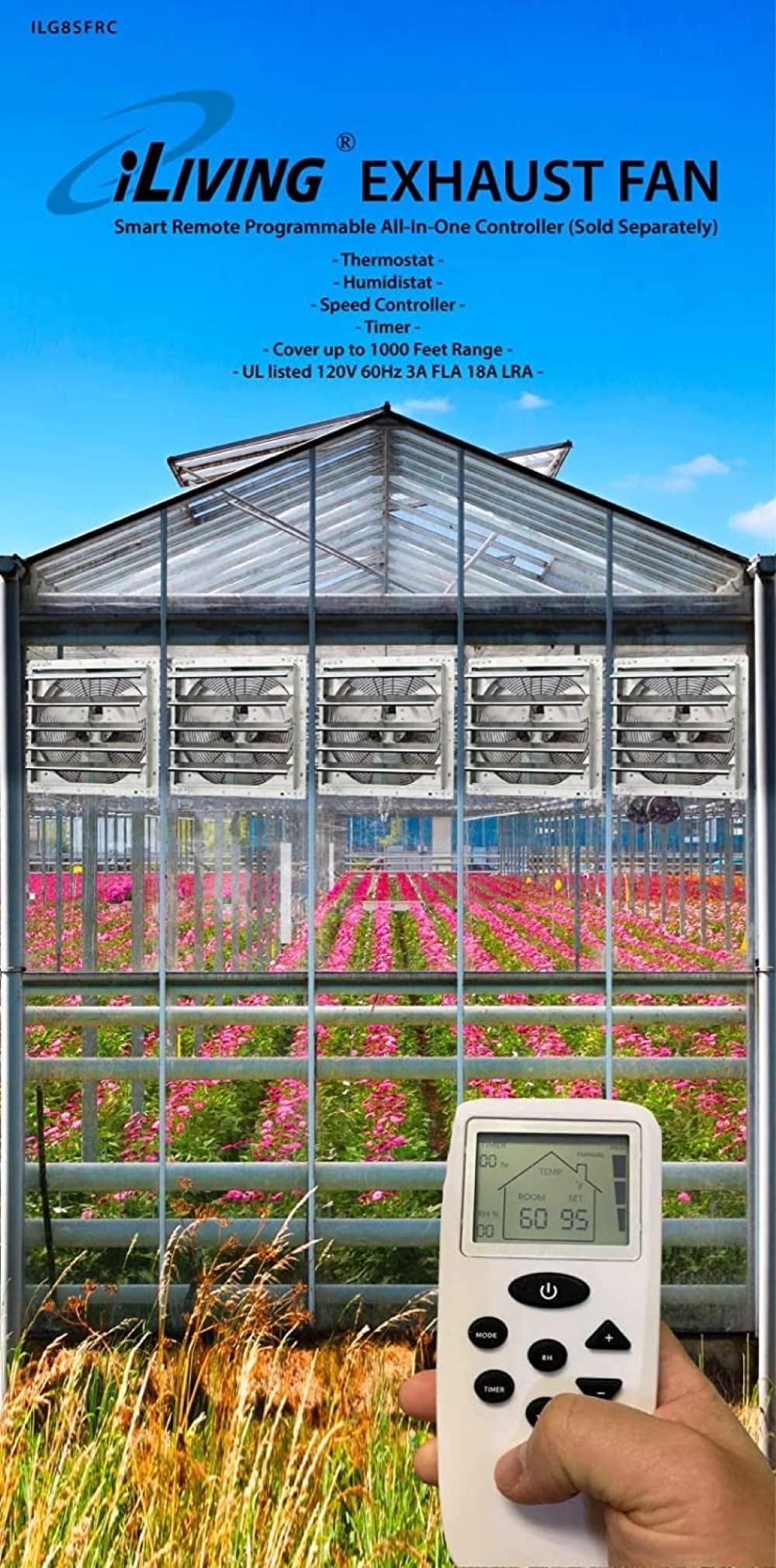 iLiving iLiving - 16" Wall Mounted Exhaust Fan - Automatic Shutter - Variable Speed - Vent Fan For Home Attic, Shed, or Garage Ventilation, 1200 CFM, 1800 SQF Coverage Area (Power Cord Not Included)