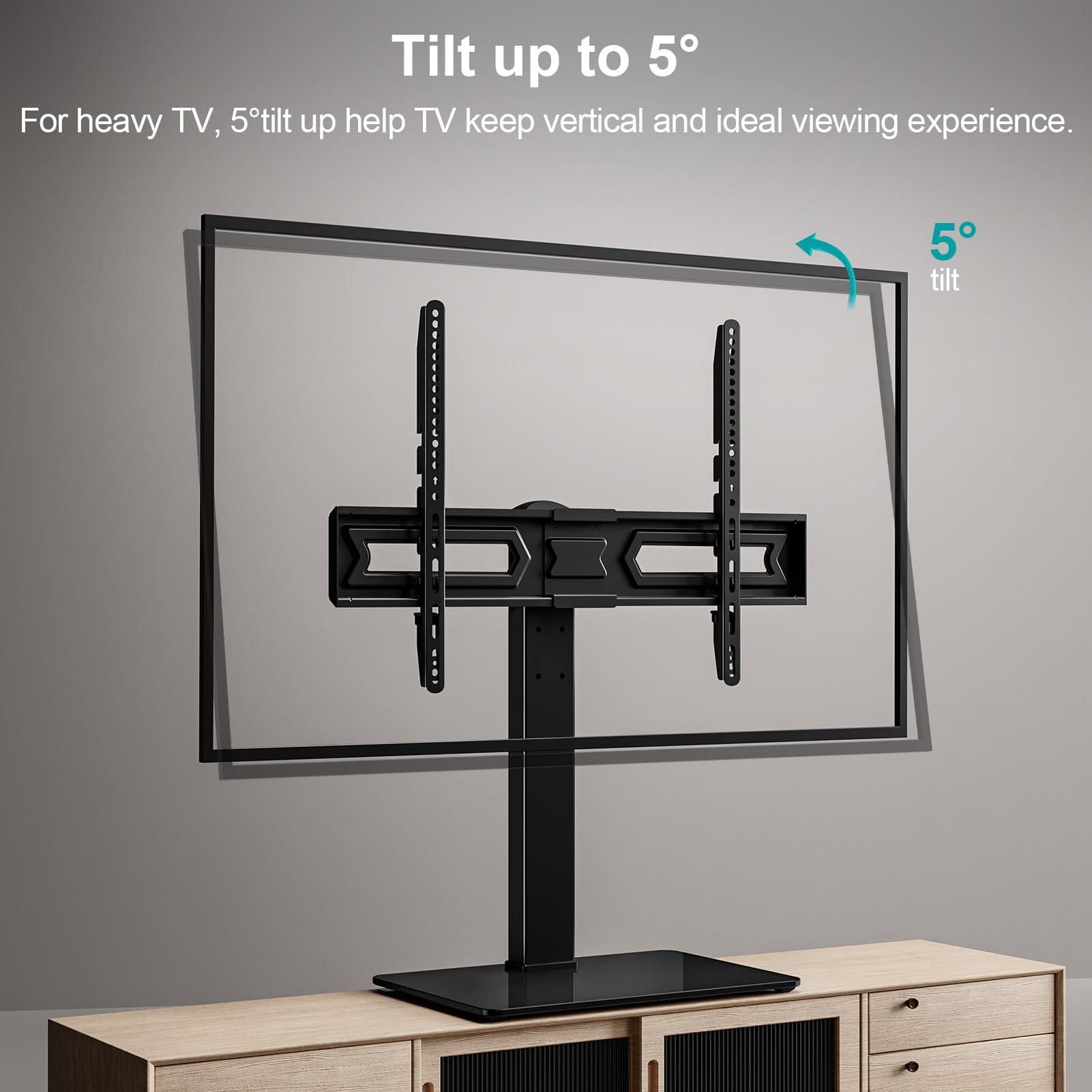 MOUNT PRO MOUNT PRO Universal Swivel TV Stand Base, Table Top TV Stand for 37 to 65, 70, 75 Inch LCD LED TVs, Height Adjustable TV Mount Stand with Tempered Glass Base, Holds up to 88lbs, Max VESA 600x400mm
