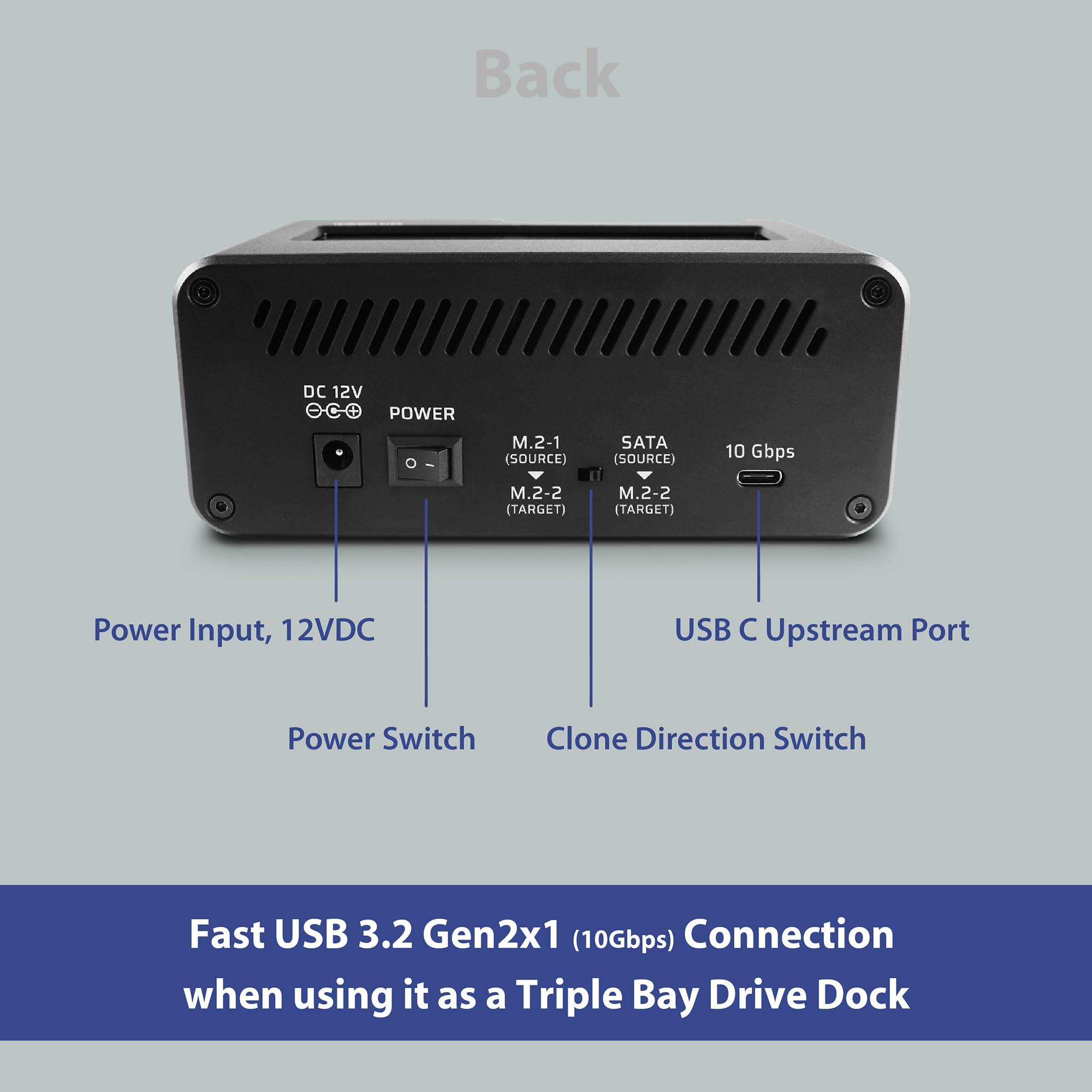 Vantec Vantec JX, USB 3.2 Gen 2x1, Triple Bay Dock (Dual M2, SATA) with Clone Function (NST-DM12C31)