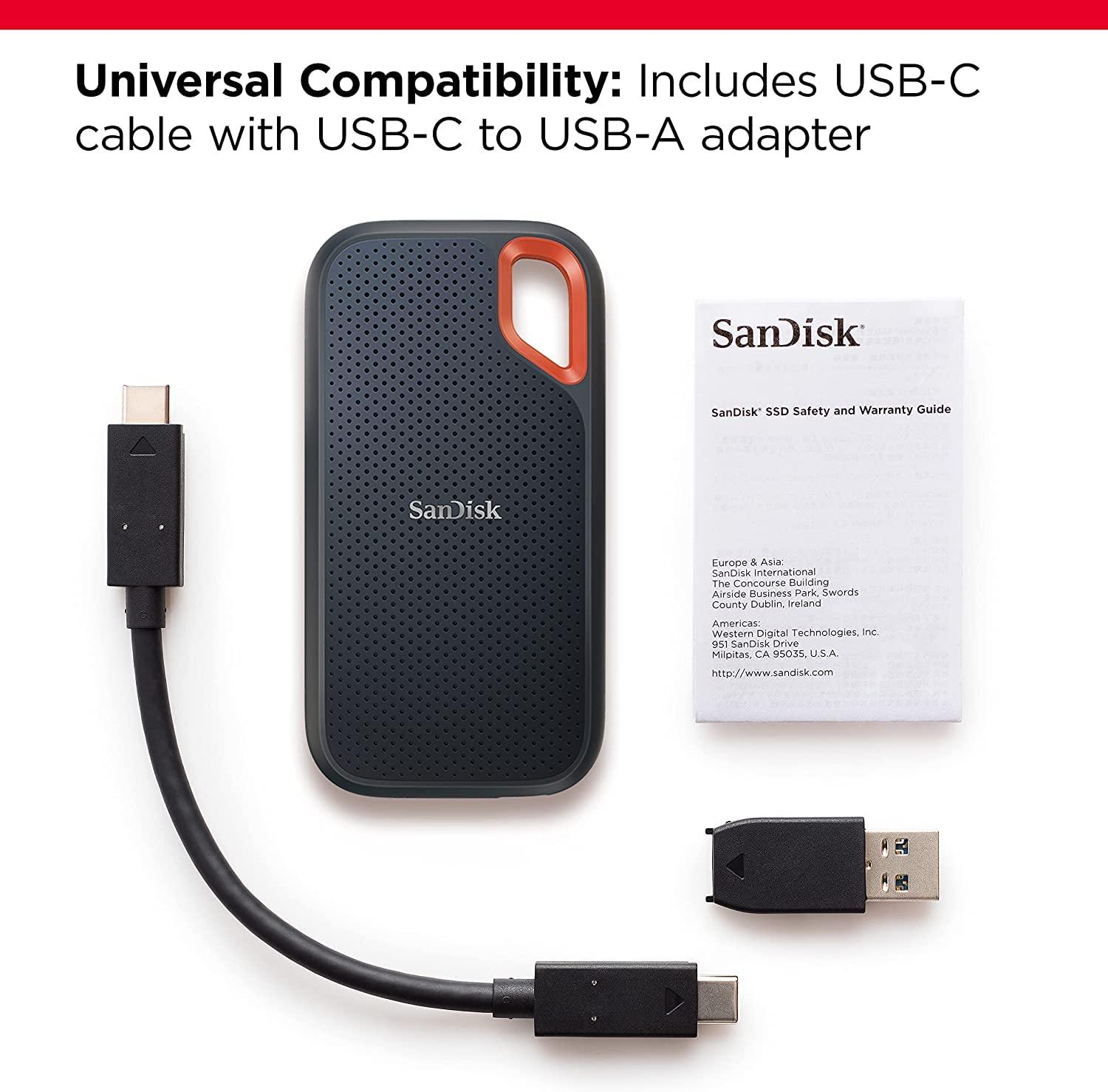 SanDisk SanDisk 1TB Extreme Portable SSD - Up to 1050MB/s, USB-C, USB 3.2 Gen 2, IP65 Water and Dust Resistance, Updated Firmware - External Solid State Drive - SDSSDE61-1T00-G25