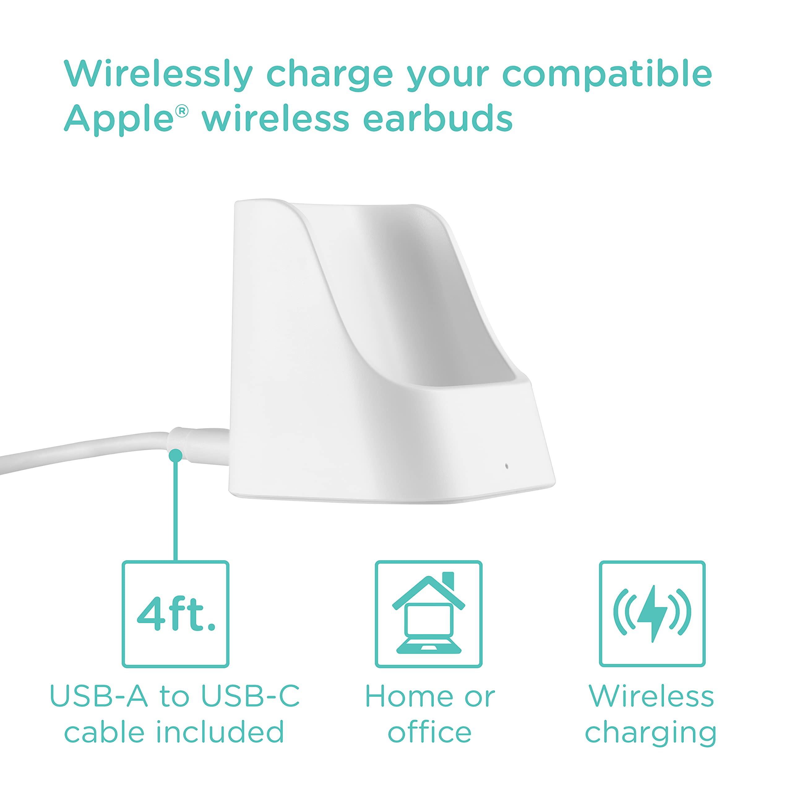 Cordinate Cordinate Wireless Charging Station Compatible Only with AirPods and AirPods Pro, 5W Qi Charger, Ear Buds, Indicator Light, Great for Home or Office, 4ft. USB-A to USB-C Cable, White, 58616