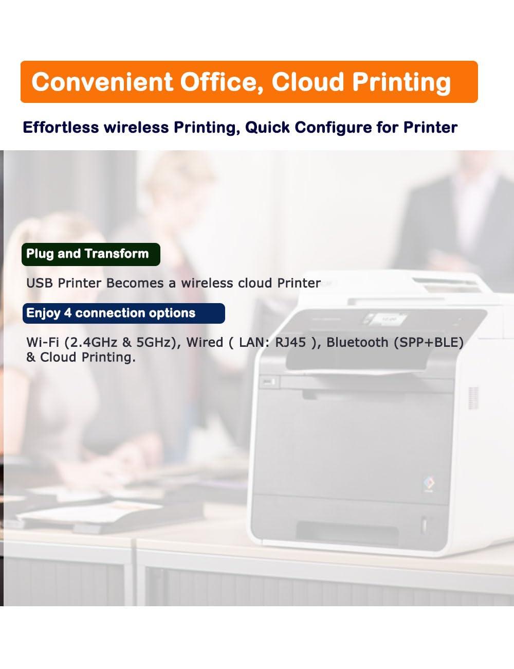 LOYALTY-SECU WiFi Cloud BLE Print Server for USB Printer | Remote Cloud Printing | Dual-Band WiFi Printing| Blue~Tooth Printing