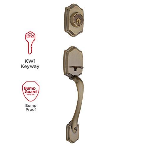 Kwikset Kwikset Belleview Front Door Lock Handle and Deadbolt Set, Entry Handleset Exterior with Interior Door Knob, Antique Brass, Pick Resistant SmartKey Rekey Deadbolt Security