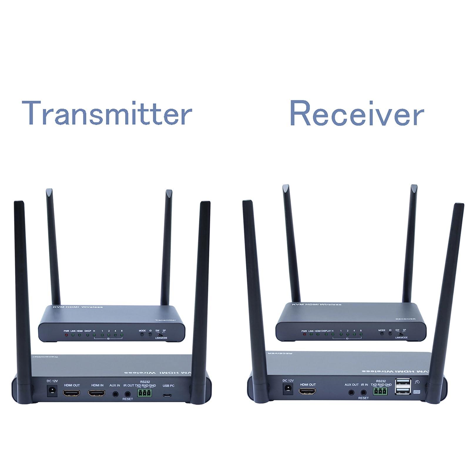 Bytecc 4K Wireless HDMI Transmitter and Receiver, 328ft Range, Dual Antennas, IR Remote, USB Host, AES Encryption, Low Latency, Wireless HDMI Extender for Home Theater, Gaming, and Streaming(W08A)