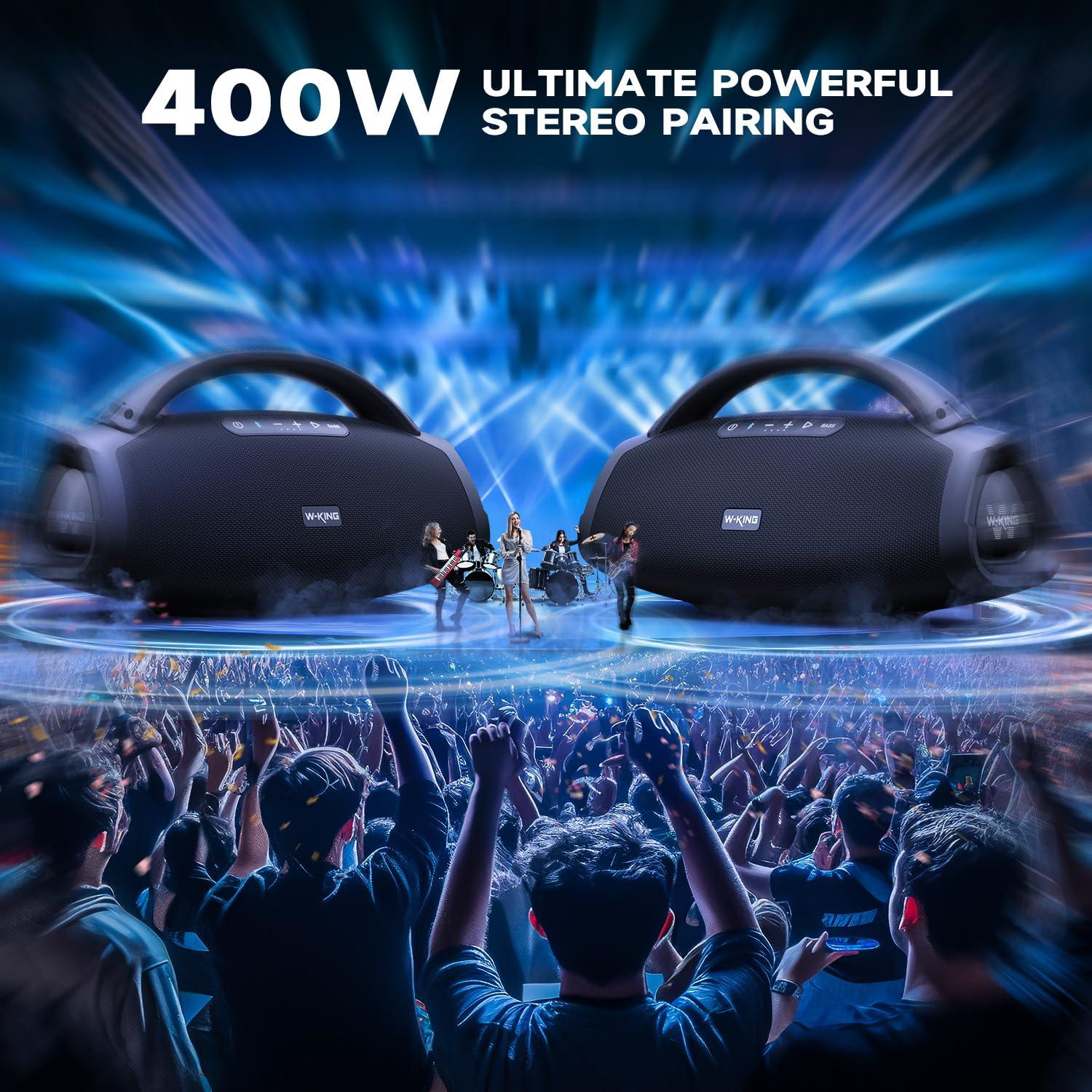 W-KING W-KING 300W Peak Large Bluetooth Speaker Loud, Massive Bass Boombox, IPX7 Waterproof Party Portable Speaker with Subwoofer 7.5\"/EQ APP/5-Drives/BT 5.4/Fast Charge/MIC-GTR in, Outdoor Wireless Speakers