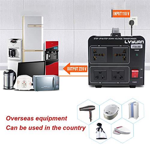 Cantonape Cantonape Voltage Transformer Converter 2000 Watt Step Up/Down Convert from 110-120 Volt to 220-240 Volt and from 220-240 Volt to 110-120 Volt with 2 US Outlets, 2 Universal Outlets