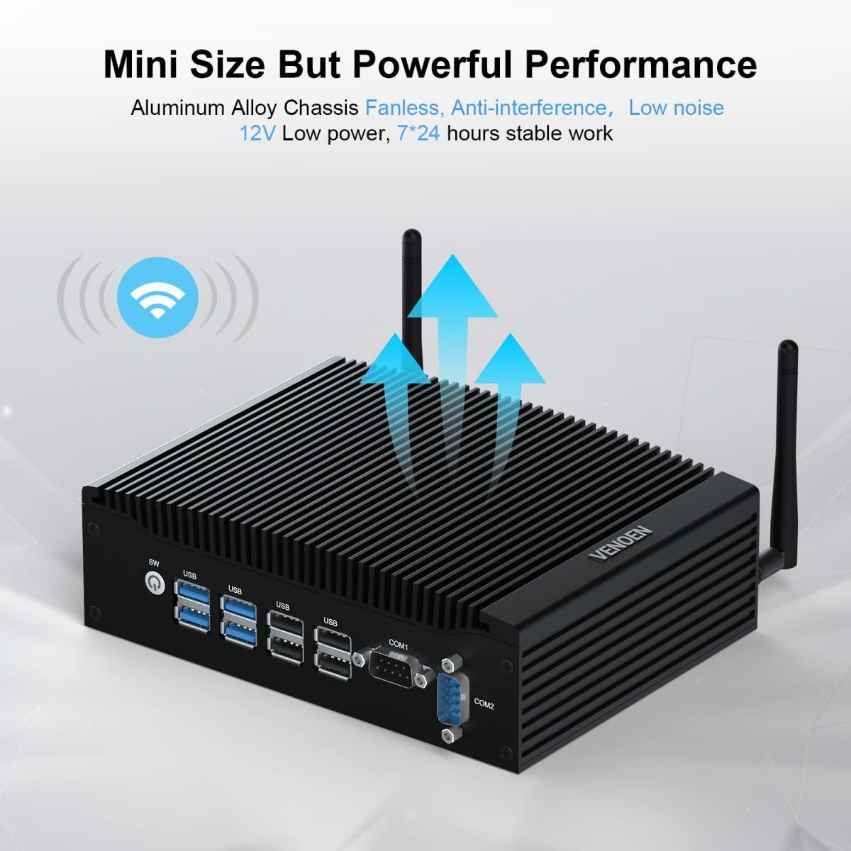 VENOEN VENOEN Office Mini PC in-tel Core i5 7300U Fanless PC Desktop Computer, 32GB RAM 512GB SSD, 8xUSB, Dual HD HD 4K HTPC, 2xRS232 COM, Wi-Fi, BT4.2, Industrial Computer with Win 10 Pro
