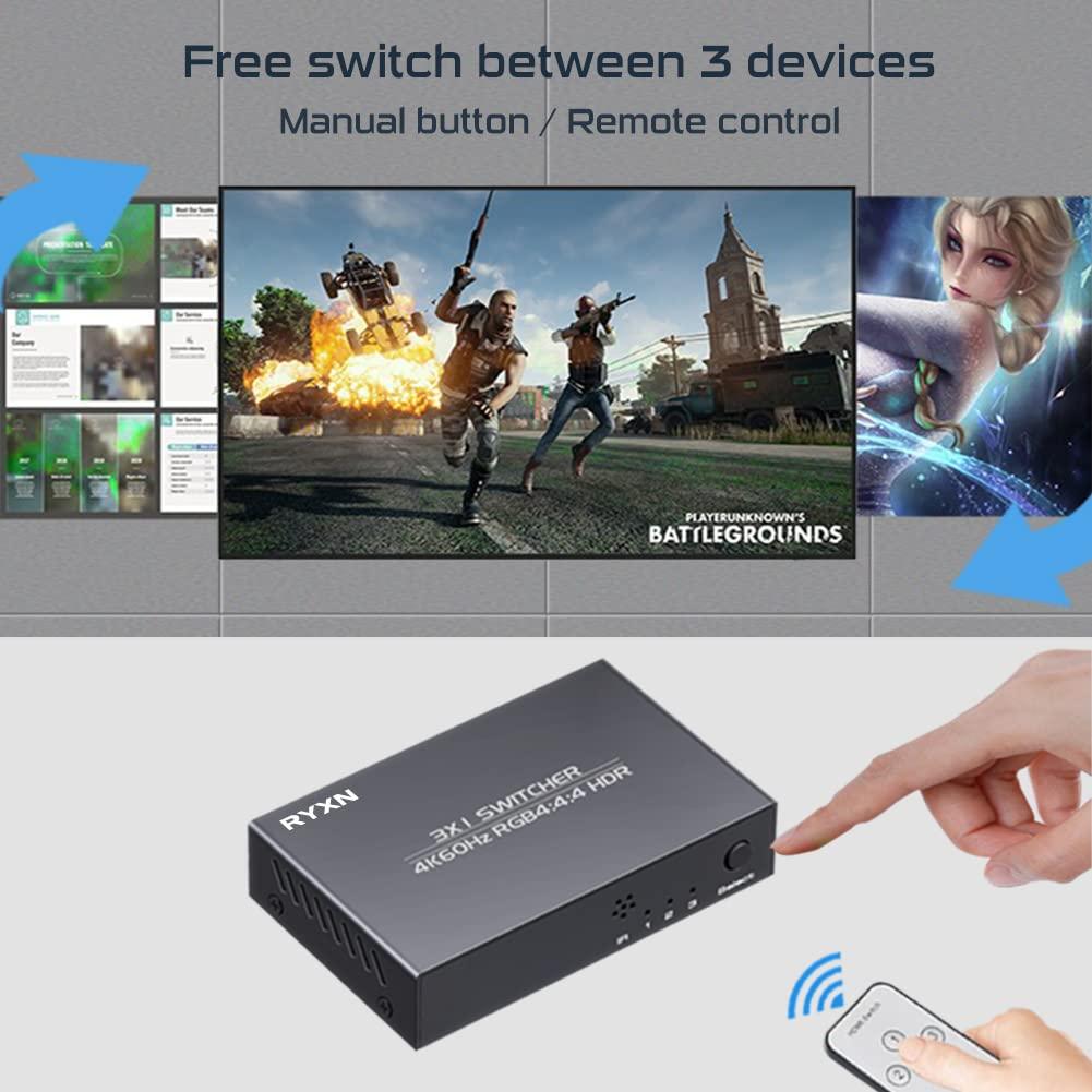 RYXN HDMI Switch 3 in 1 Out + HDMI Splitter 1 in 4 Out