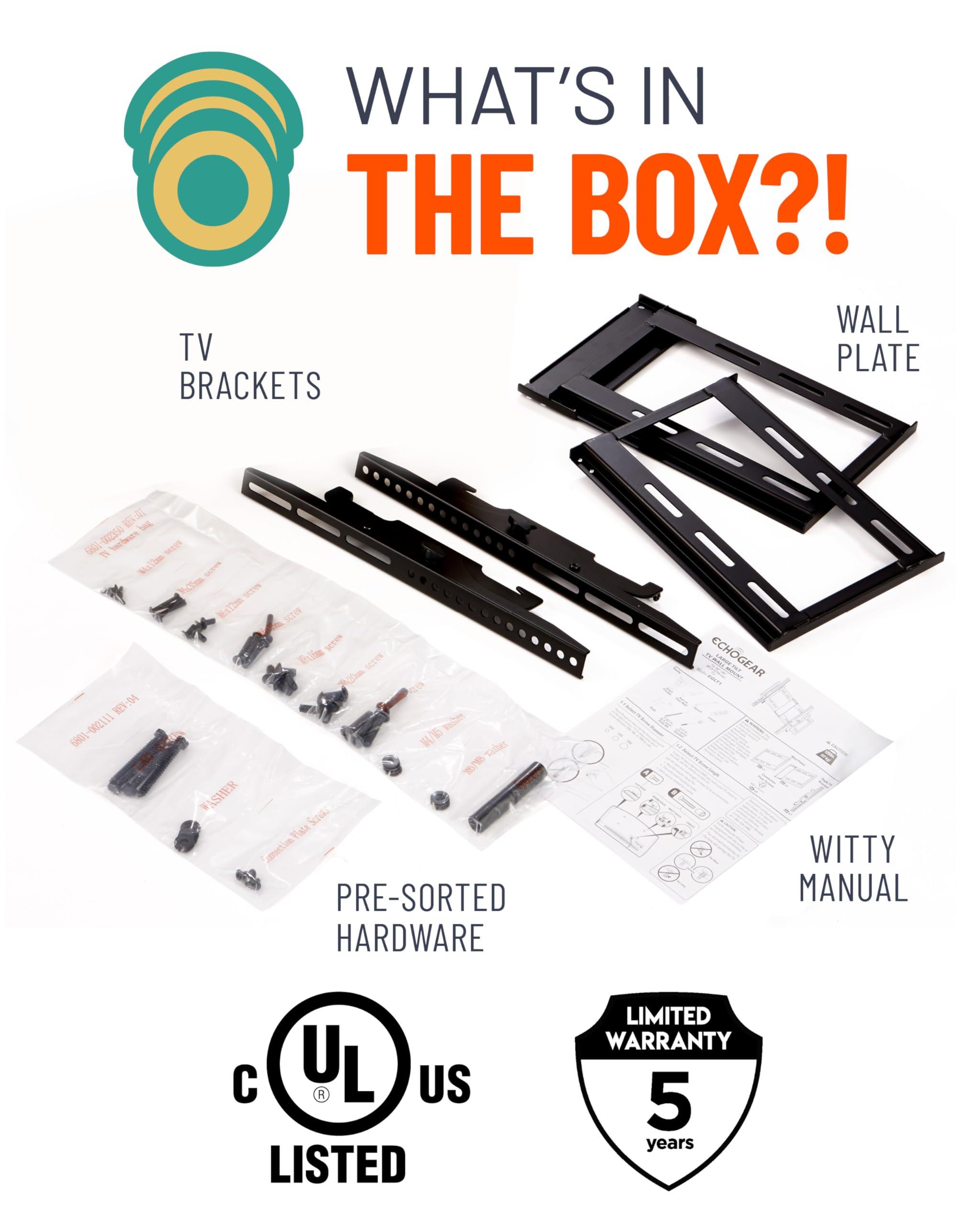 ECHOGEAR ECHOGEAR Tilting TV Wall Mount with Low Profile Design for 32-70 inch TVs - Eliminates Screen Glare with 15º of Smooth Tilt - Easy Install with All Hardware Included - EGLT1-BK