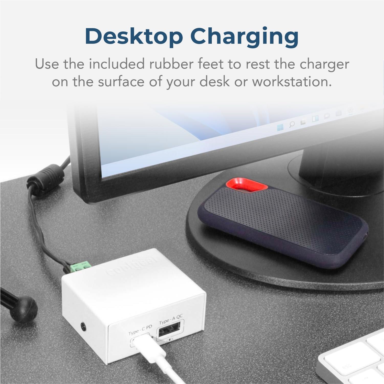Coolgear ChargeIT! 75W Dual USB Desktop Charger - USB-A & USB-C PD Charger w/PPS for Offices, Labs, and More